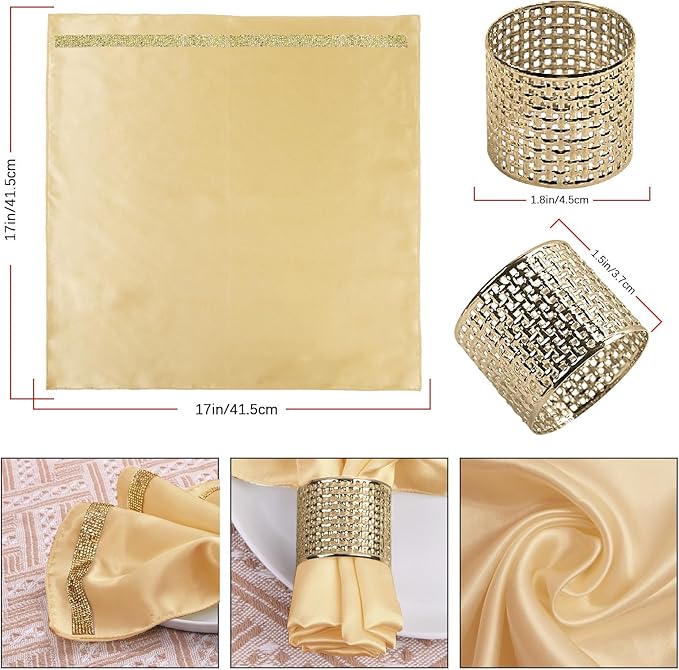 Servilletas de Tela Satinadas con Anillos Dorados - Pack de 12 miniatura 3