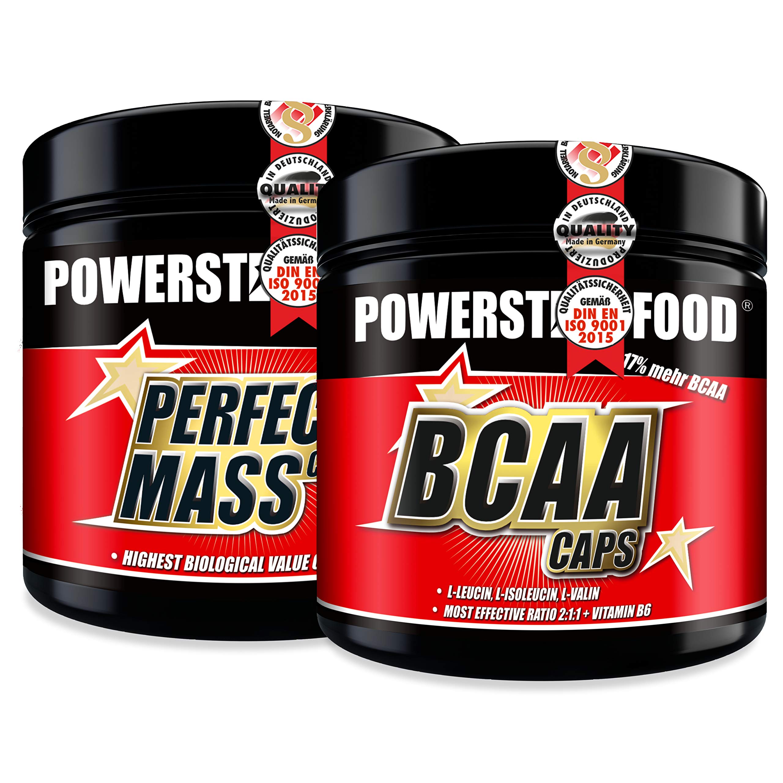 AMINOSÄUREN MUSCLE PACK | 300 Kapseln BCAA CAPS und 300 Kapseln PERFECT MASS CAPS hochdosiert | Der beste Aminosäuren Komplex zur Versorgung kurz vor und direkt nach dem Training | MADE IN GERMANY