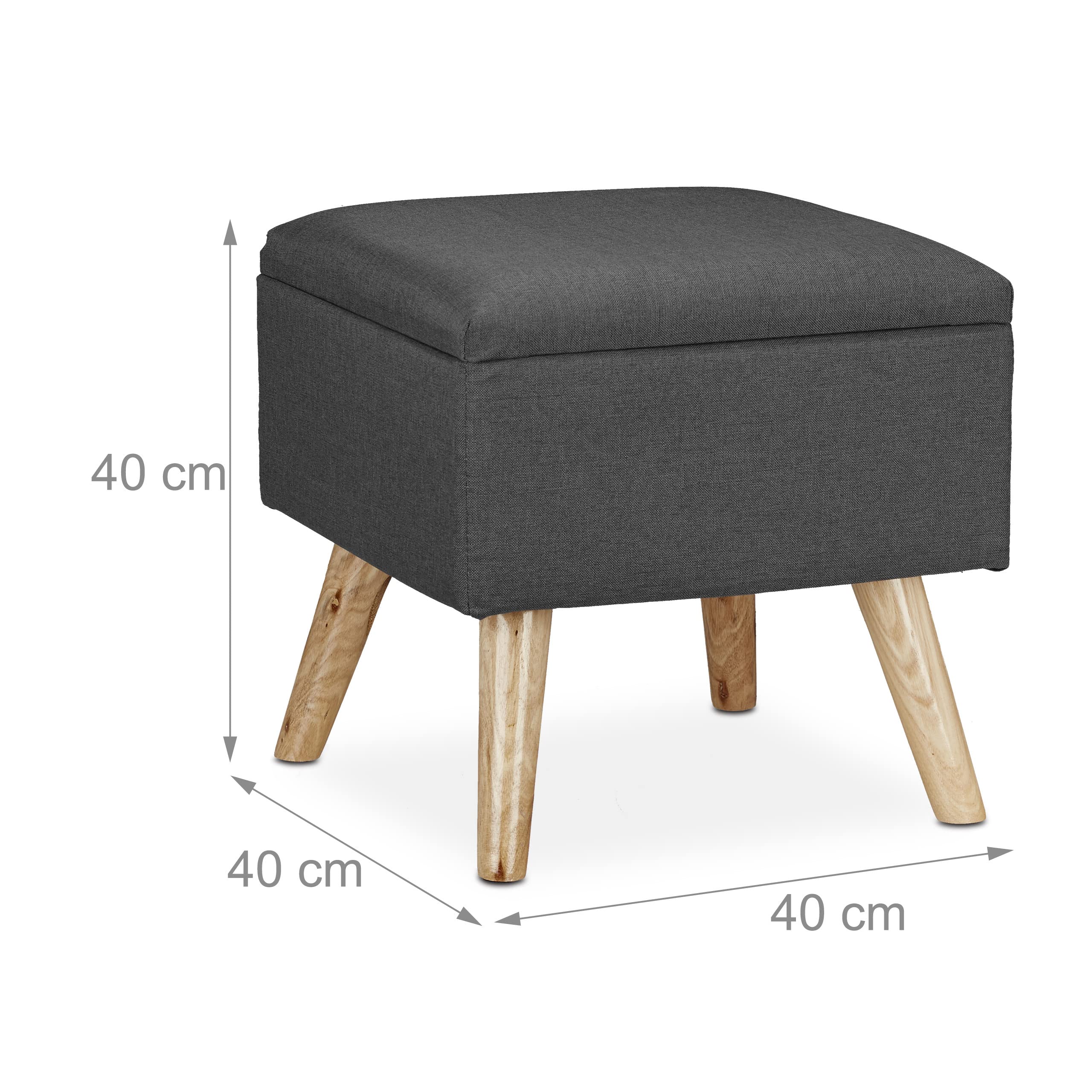 Relaxdays Hocker mit Stauraum, Kunstleinen-Bezug, gepolstert, Holzbeine, Fußhocker mit Deckel, HBT 40x40x40 cm, grau