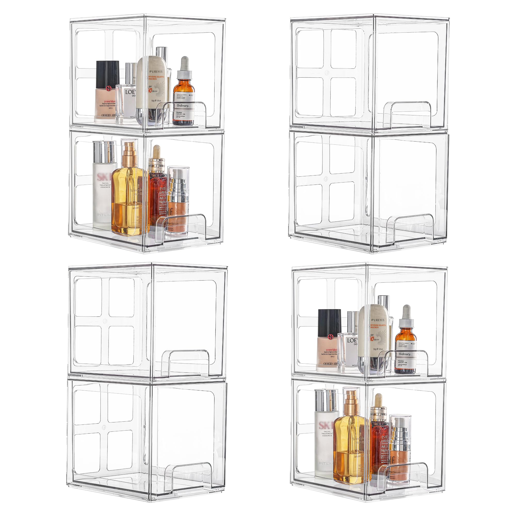 Vtopmart 8 Pack Stackable Makeup Organizer Storage Drawers, 6.6''Tall Acrylic Bathroom Organizers?Clear Plastic Storage Bins For Vanity, Undersink, Kitchen Cabinets, Pantry Organization and Storage