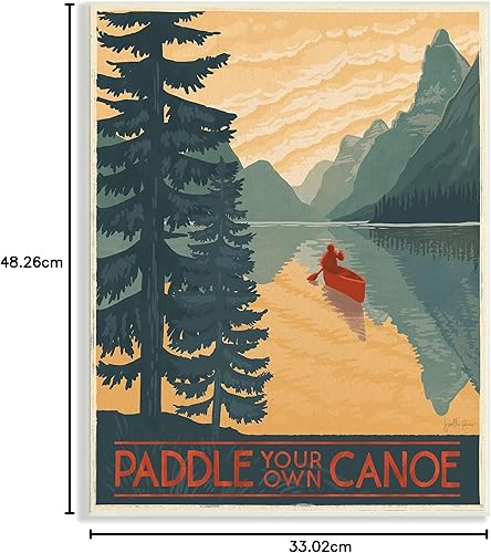 Miniatura 7 de Stupell Industries Paddle Your Own Canoe Phrase Mountain Lake Adventure, placa de pared diseñada por Janelle Penner, 13 x 19 pulgadas, color verde