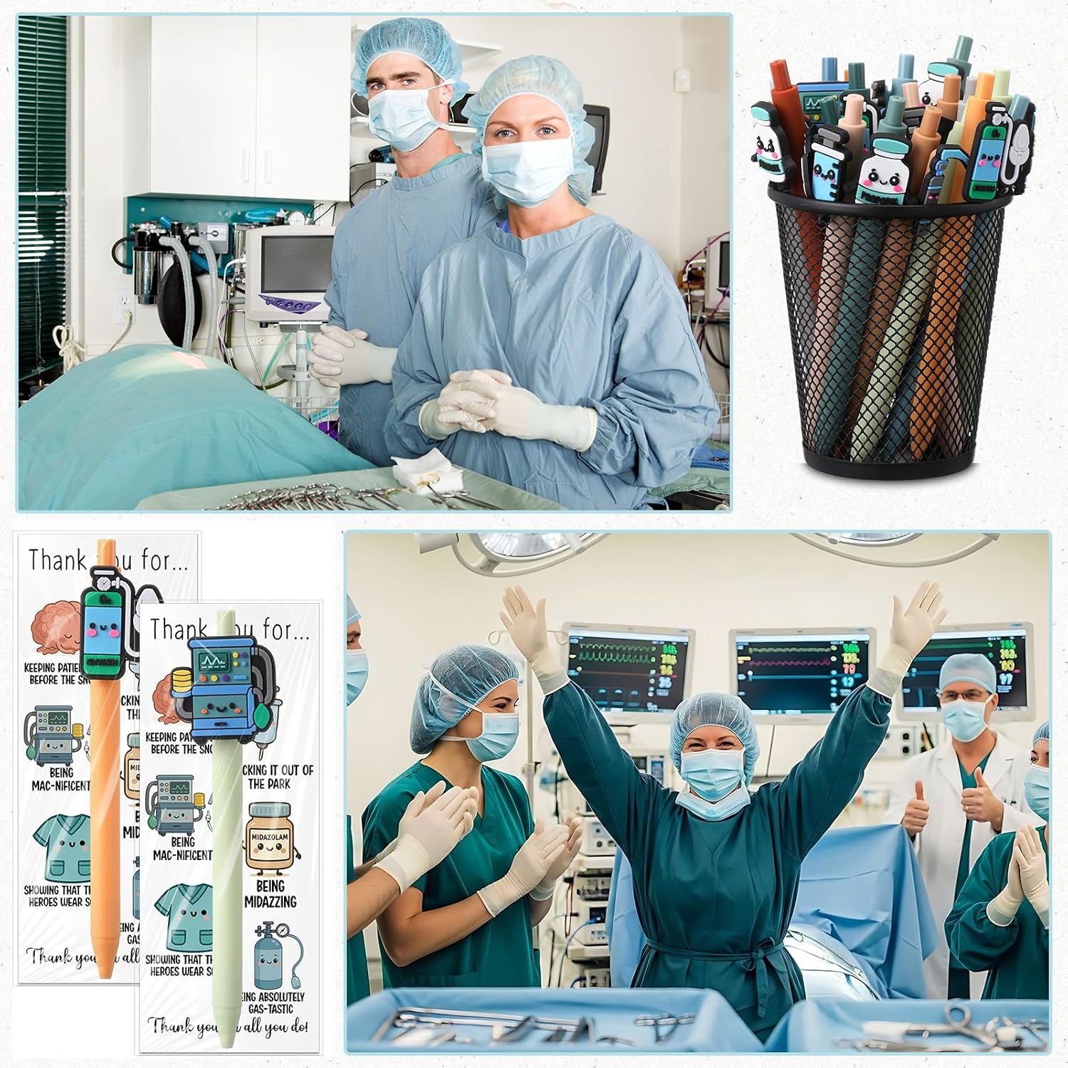 Yexiya 40 Set Anesthetist Appreciation Gifts Bulk Nurse Week Retractable Ballpoint Pen with Propofol Laryngoscope Sign Thank You Gift Card for Nurse Anesthesiology Office Medical Work, Anes