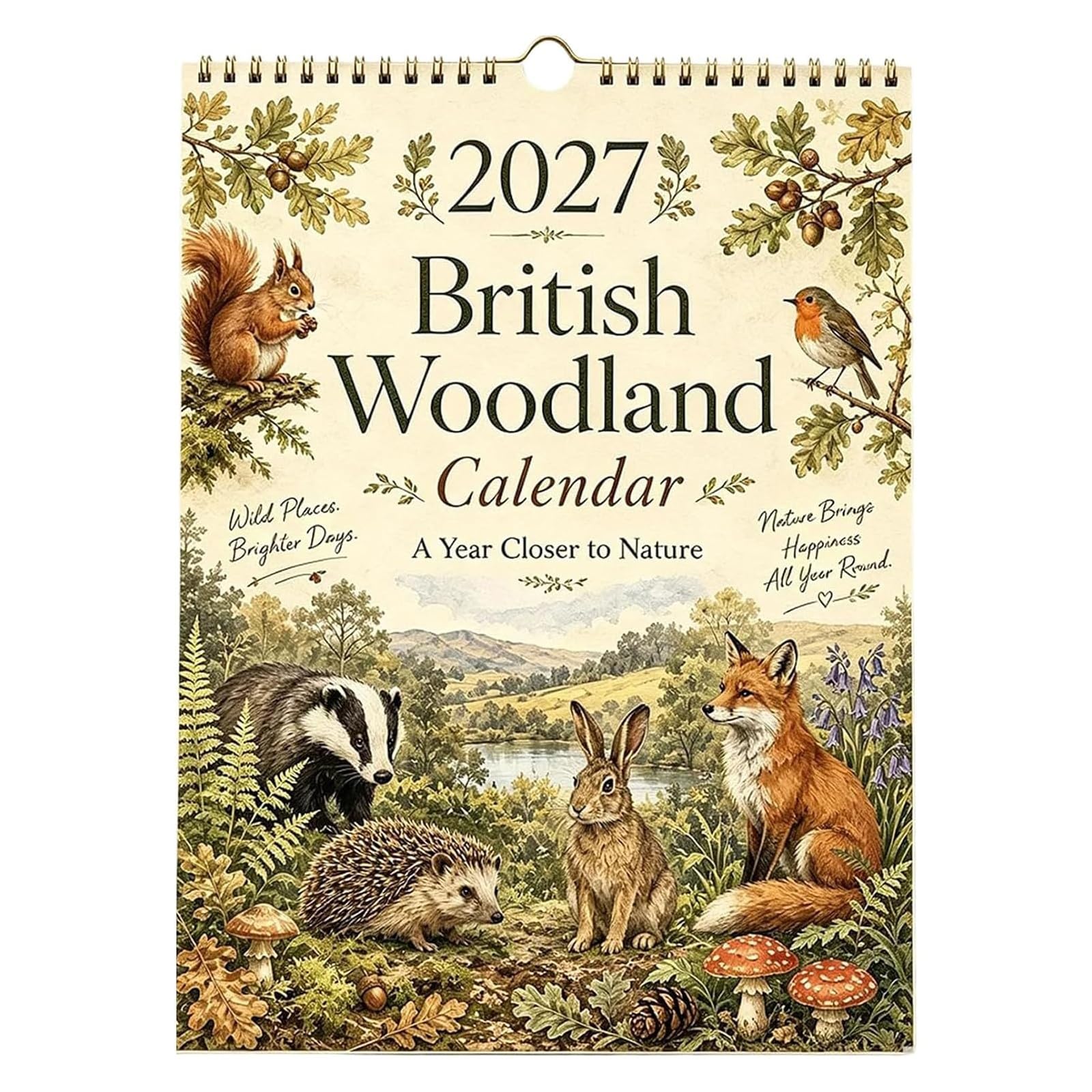 2027 British Woodland Calendar, 12-Month with clear monthly grids (1 pc)
