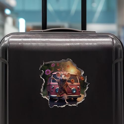 Miniatura 7 de Pegatina de pared 3D con agujero de ratón de niña hippie boho