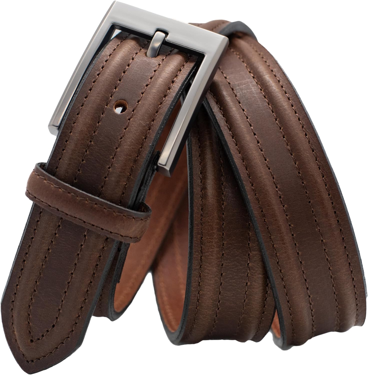 Men's Genuine Buffalo Leather Dress Belt, Single Prong Buckle, Multiple Colors, 1.25-inch Width