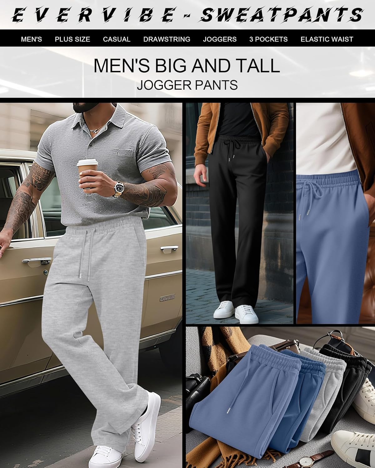 4 Pack Men's Big and Tall Sweatpants Thin Athletic Workout Joggers Baggy Lounge Drawstring Plus Pants with Pockets - Image 4
