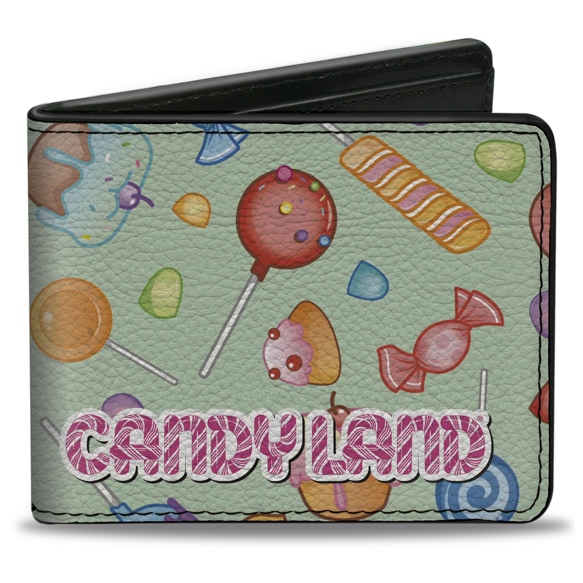 Buckle-Down Hasbro Wallet, Bifold, Candy Land Title Logo and Candy Collage Mint Green, Vegan Leather