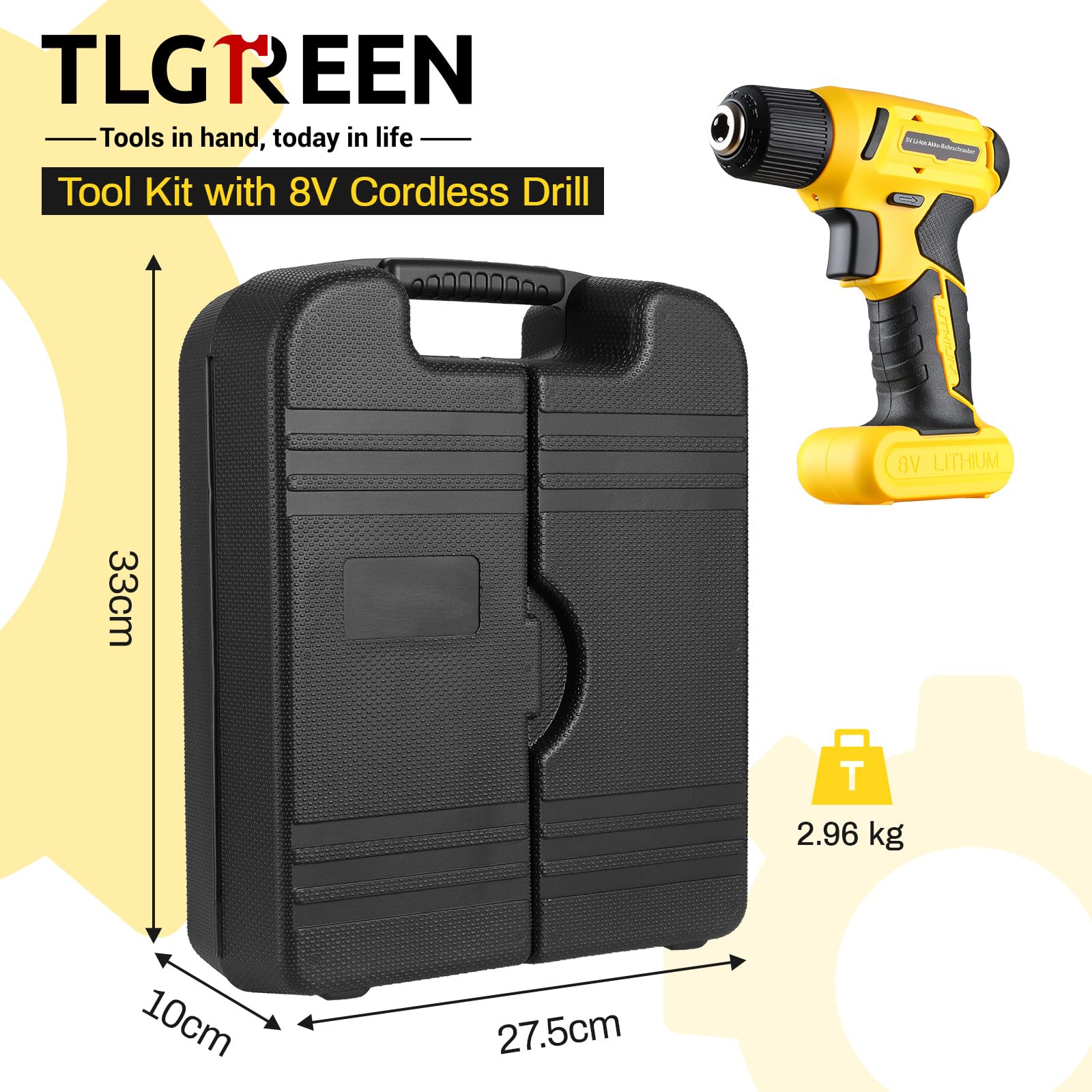 TLGREEN Caja Herramientas con Destornillador Electrico/Taladro 8V, Maletin Herramientas Completa 101 Piezas, Kit Juego de herramientas, Portable para Bricolaje y Arreglos Diarios | Carga USB-C Maletín Herramientas Portátil Juego de Herramientas, Juego de