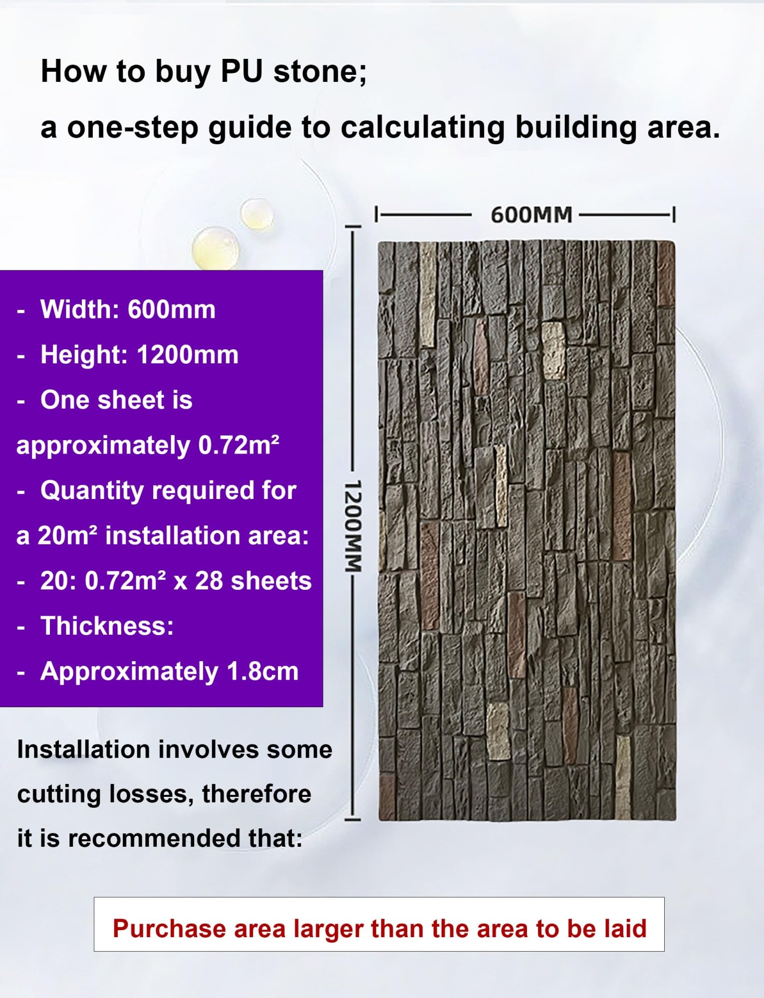 3 paneles de pared de piedra sintética 3D sin juntas, imitación piedra, revestimiento ligero for decoración de paredes interiores y exteriores(H)