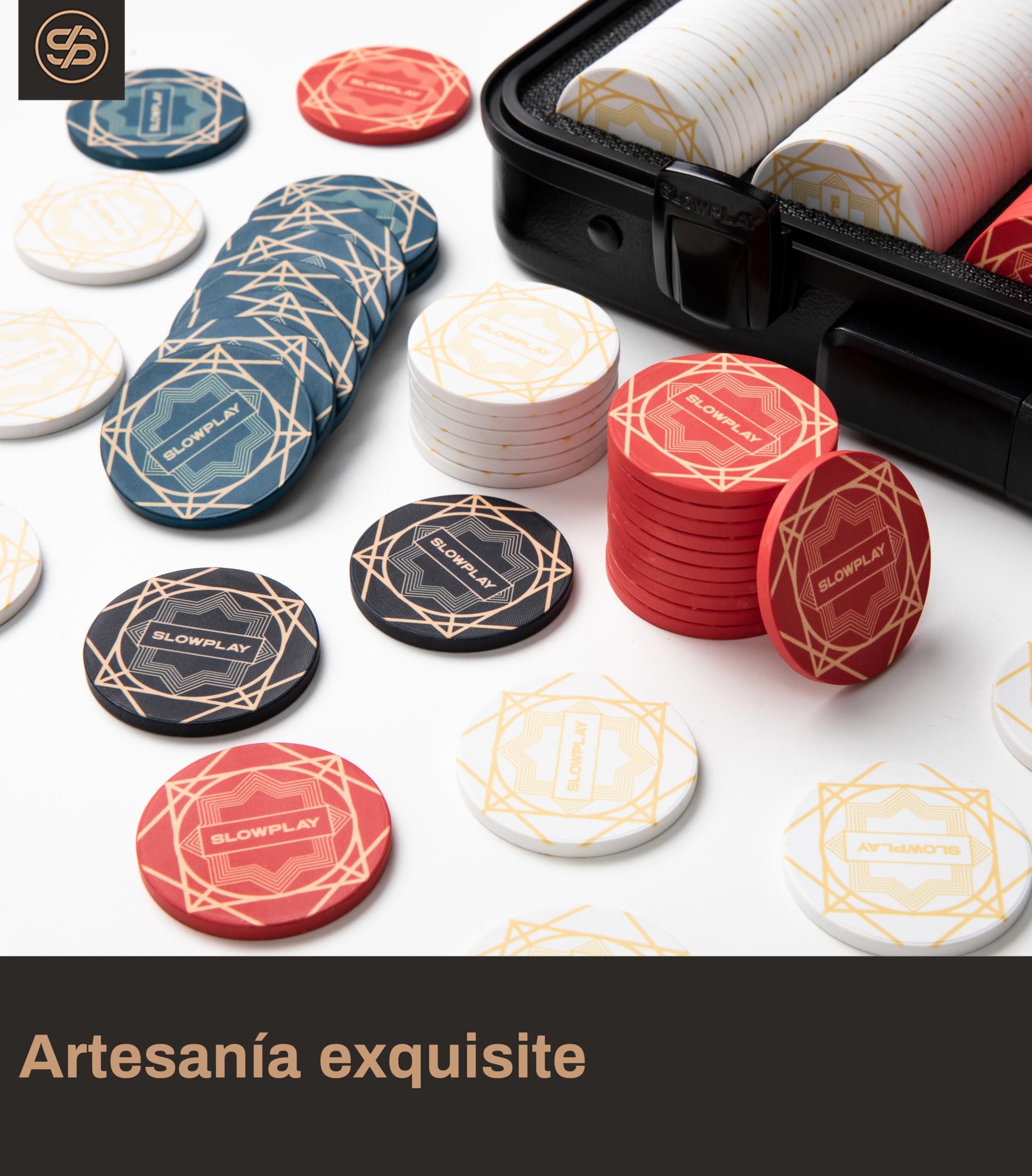 SLOWPLAY Nash - Fichas de Póquer Cerámica, 39 mm, 10 Gramos, 50 Unidades | Fichas Profesionales de Casino con Denominación de 1000 para Texas Hold'em