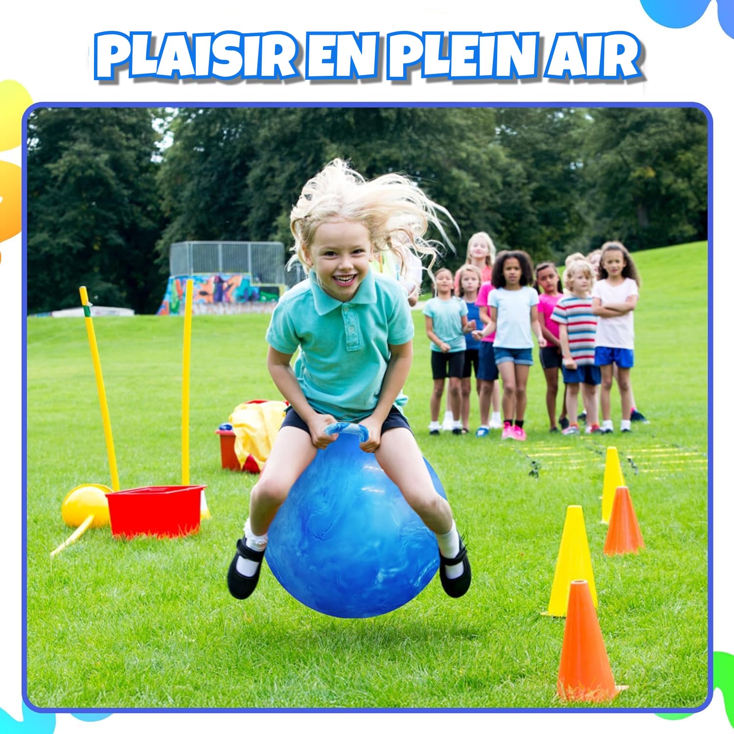 Bedwina Balle Rebondissante pour Enfants – Balle 50,1 cm avec Poignée & Pompe, Jouet Gonflable Durable pour Intérieur/Extérieur, Exercice & Jeu Actif