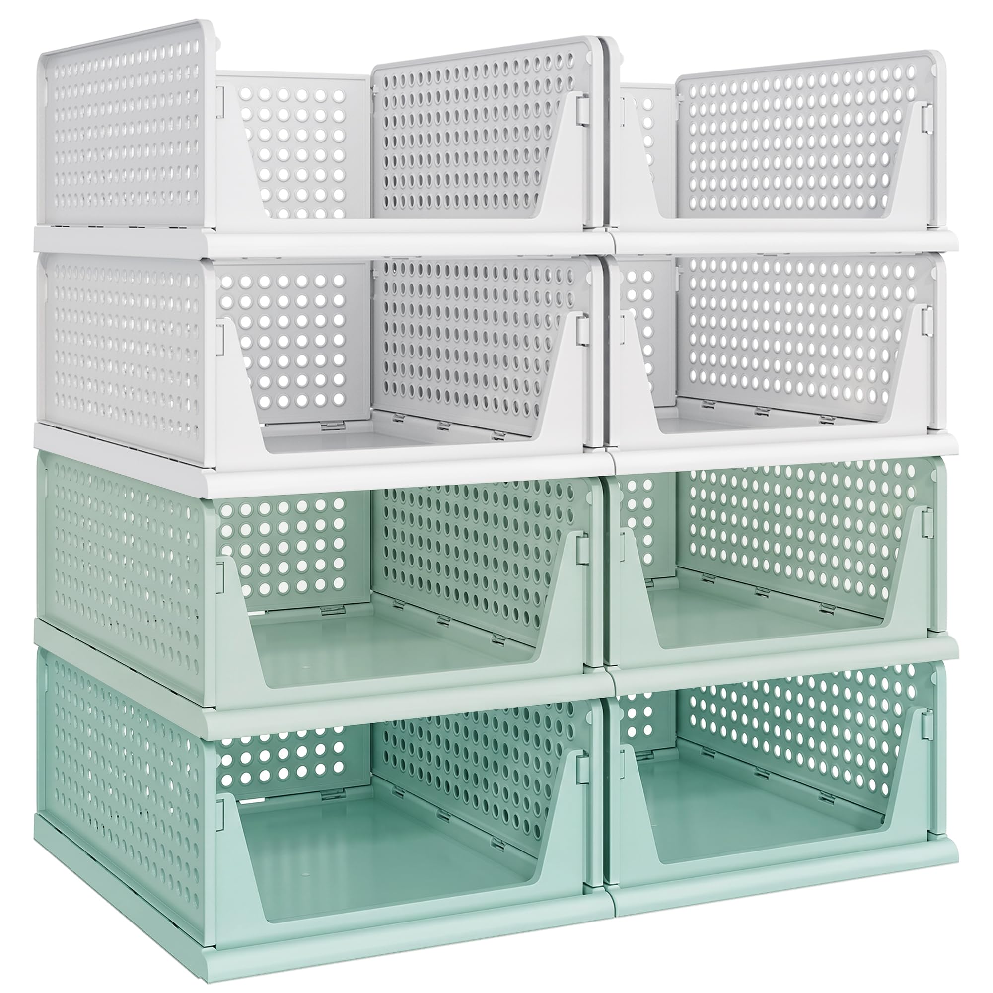 Pinkpum Green Boy Closet Organizers and Storage Stackable Plastic Drawer Basket for Clothing Stackable Storage Bins Shelf Storage Container for Rv Closet Wardrobe Bedroom Bathroom Playroom Man 8 Pack