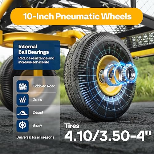 Miniatura 3 de VIVOHOME Carrito de jardín de acero de malla de alta resistencia de 880 libras de capacidad, vagón utilitario plegable con lados extraíbles y ruedas