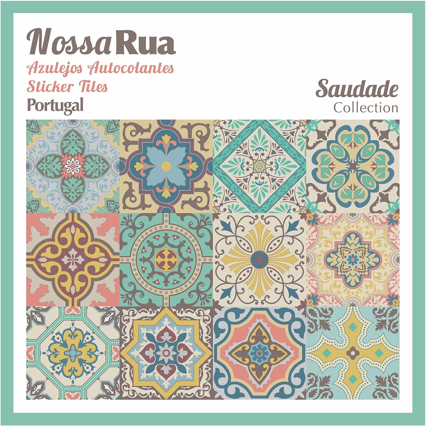 NossaRua Vinyl Decal Square Removable self-Adhesive Portuguese Sticker Tiles. Backsplash, Stair Riser, for Kitchen, Bathroom, Furniture and Decoration. Belem Collection (Set of 12) (6"x6"|15x15 cm)