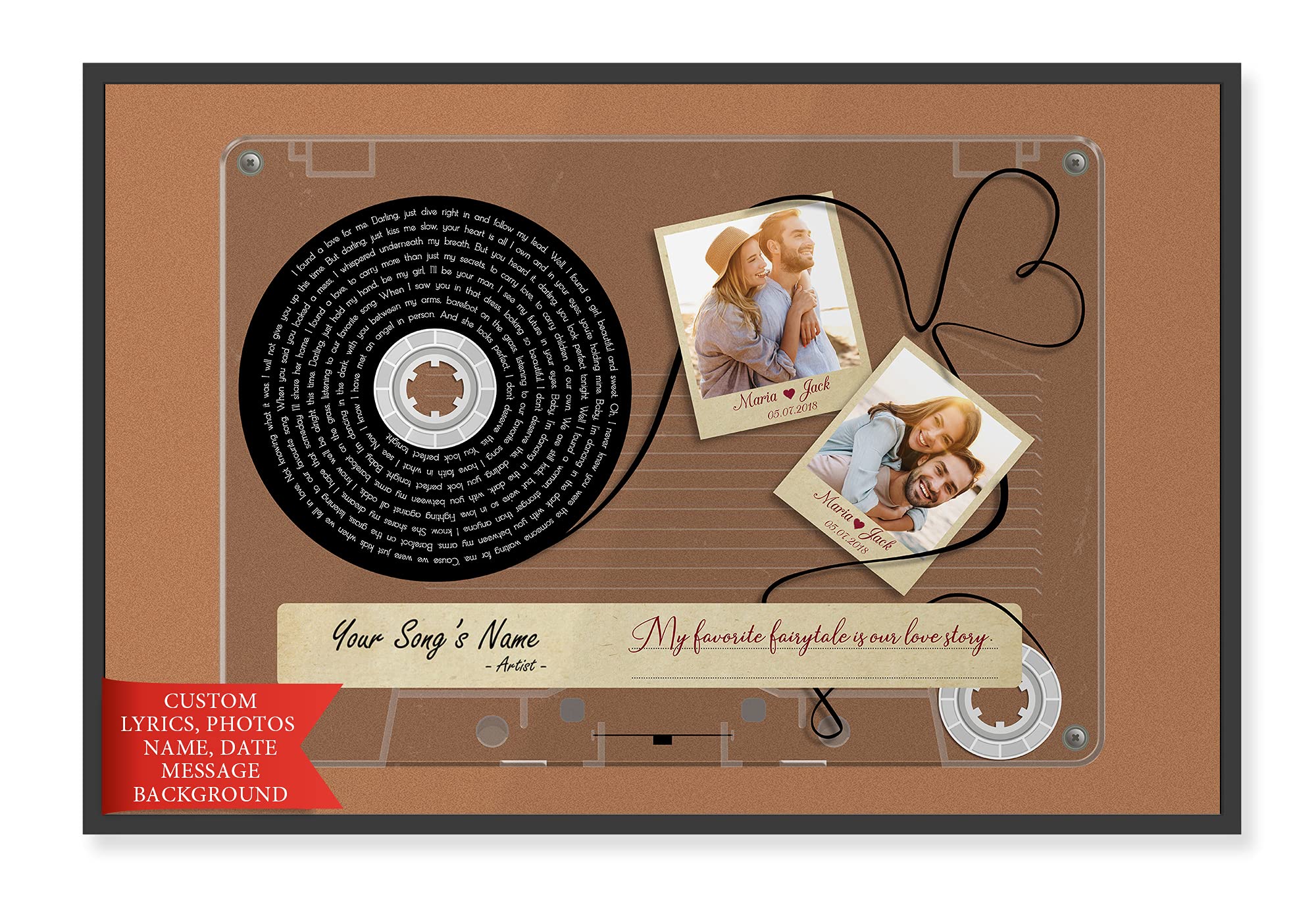 SANTANNA Personalized Love Greatest Story Lyrics Cassette-Tape Prints, Customized Couple Photo Song Name Quote Text Poster Wall Art, Home Decoration (Love Anniversary Story)