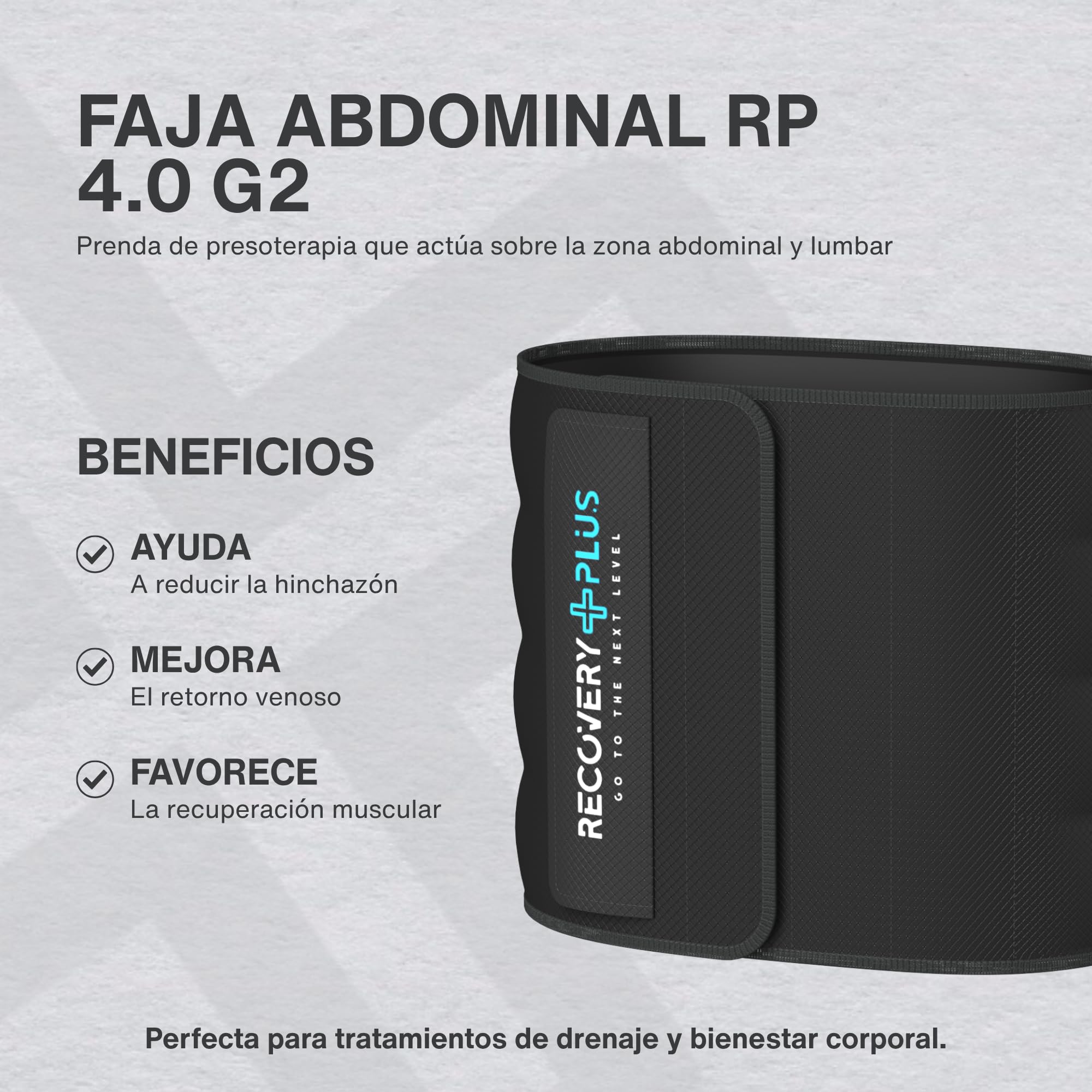 RECOVERY PLUS - Faja Abdominal de Presoterapia RP 4.0 G2 para Abdomen y Zona Lumbar, 4 Cámaras, Compatible con Equipo Recovery Plus RP 4.0 G2, Solo Faja Abdominal, Máquina No Incluida