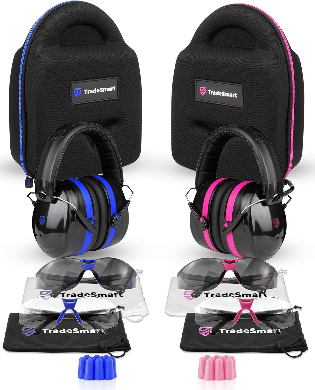 TradeSmart Gun Range Protection Duo Kit - Pink and Blue Shooting Eye and Ear Protection for Women and Men, U.S. Certified