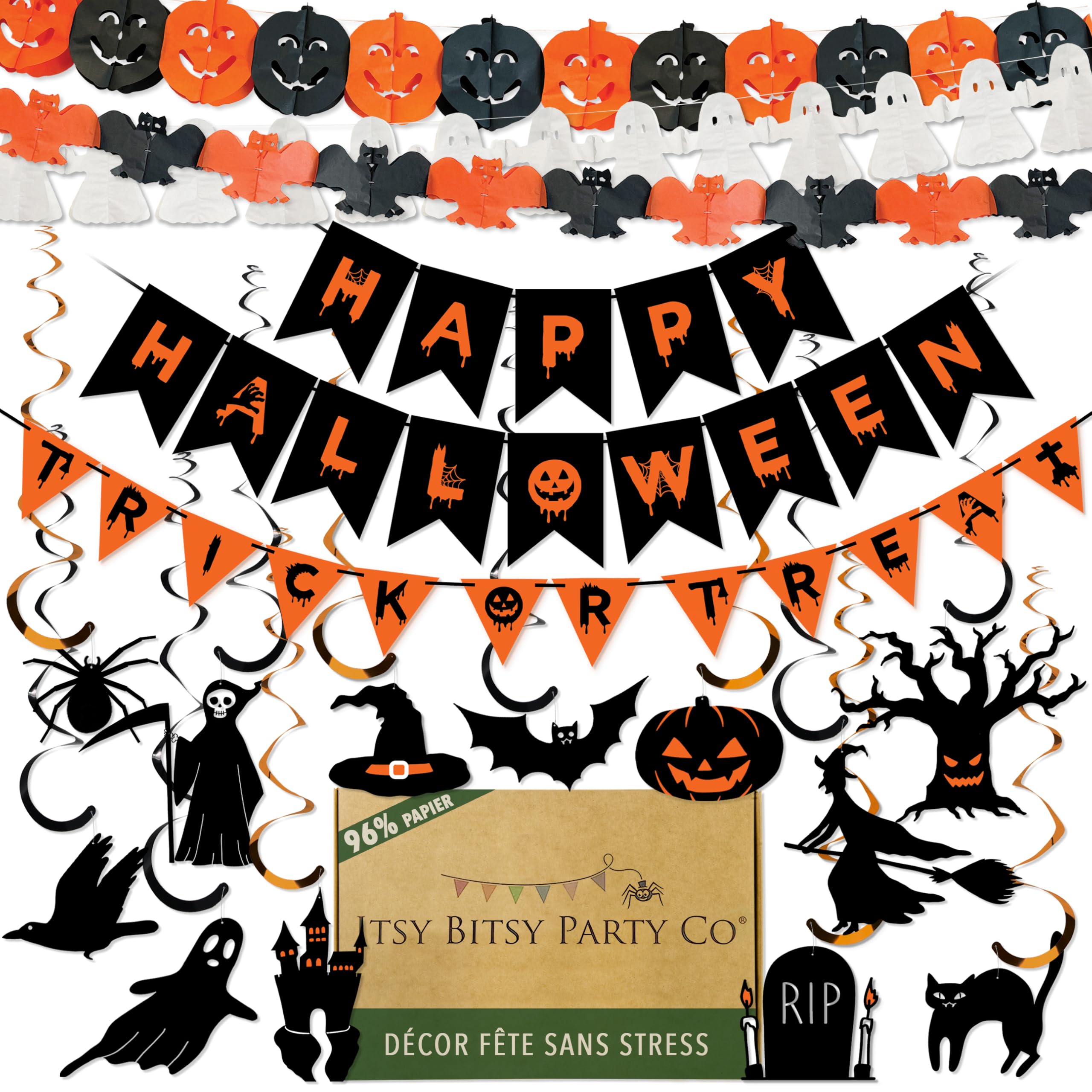 Bannière Halloween ZIJANG 180x90cm - Décoration Effrayante Épouvantail Citrouille - Pour Porte Et Mur