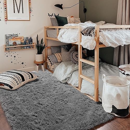 Miniatura 6 de Amdrebio Alfombra gris para dormitorio, alfombra moderna y esponjosa para sala de estar, alfombra peluda para habitación de niños, alfombra lanuda