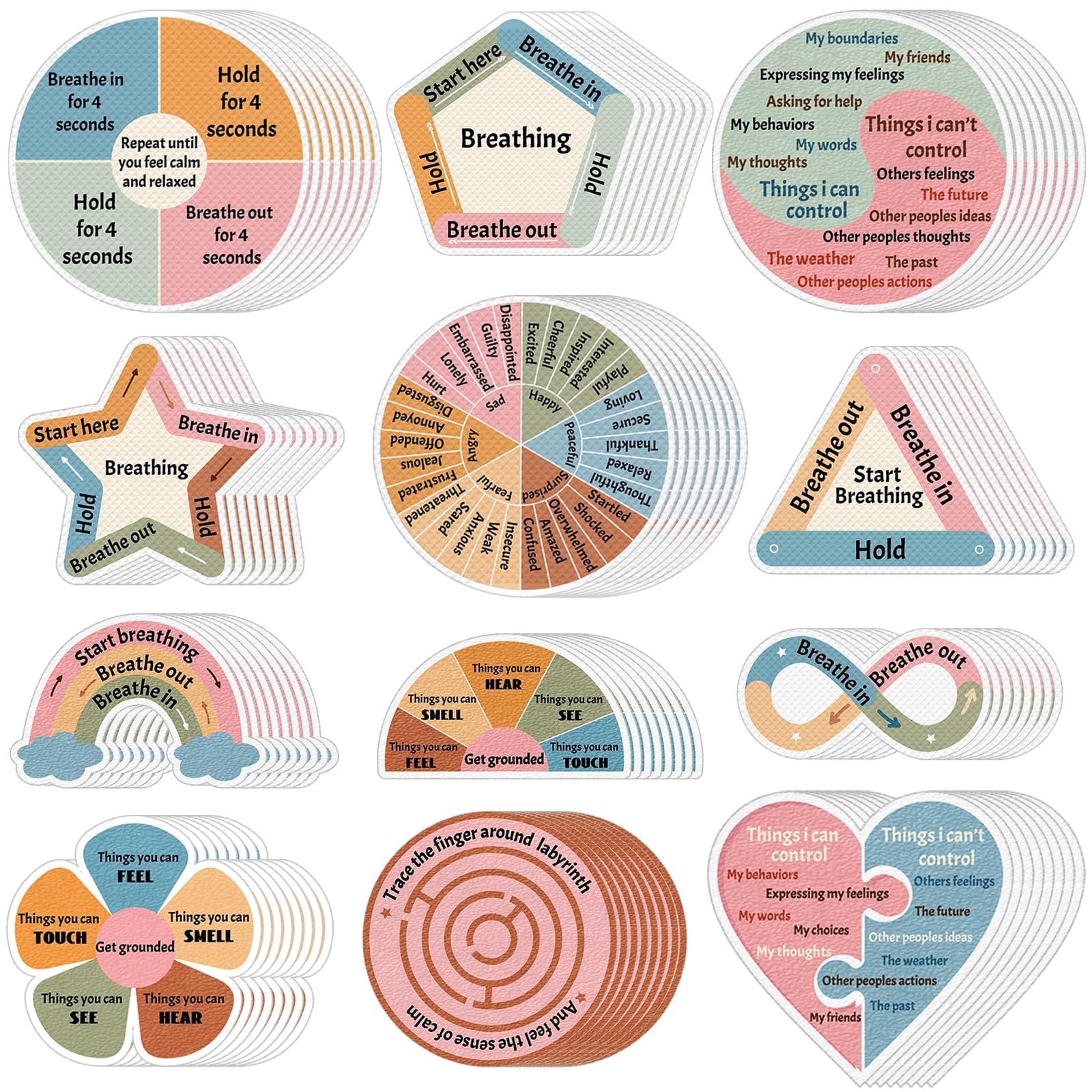 Snapklik.com : 96 Pcs Breath Calm Anxiety Sensory Stickers Reusable ...