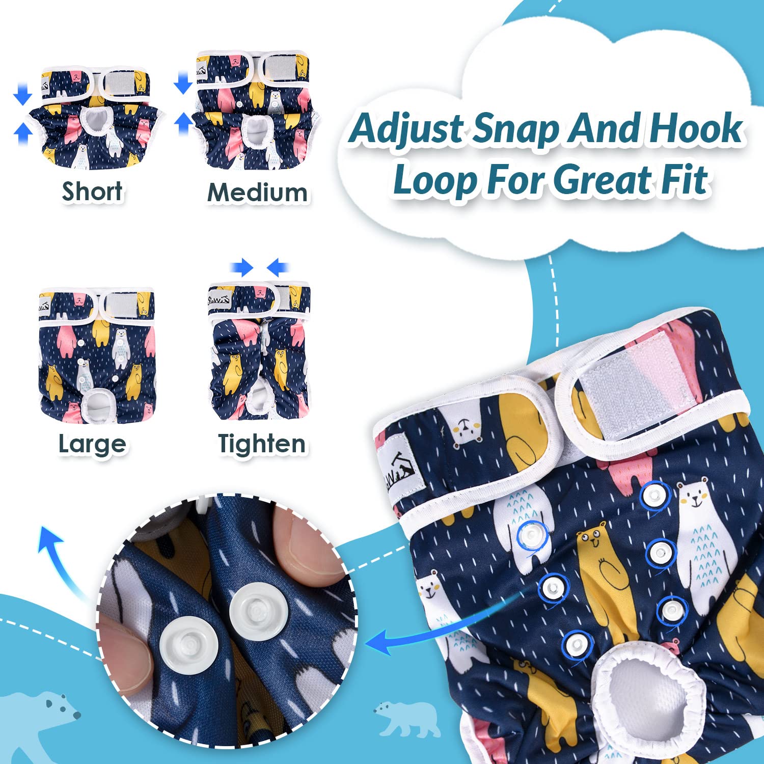 Eyein Reusable Dog Nappies Female, 3 Pack Period Heat Pants Adjustable, Leak Proof Pet Incontinence Nappy Super Absorbent - Image 4
