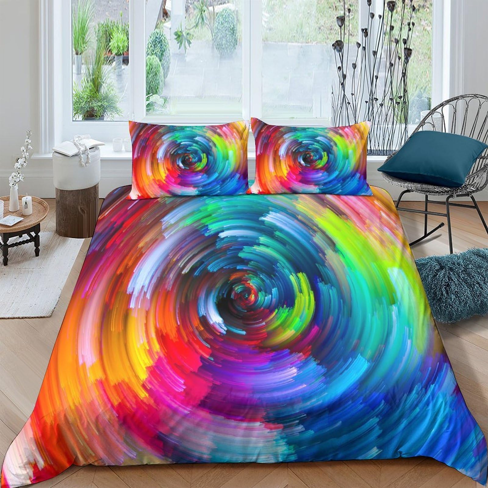 Ctjqhvkz Style-3 3D Printed Colorful Swirl Fitted Sheet Microfiber Soft Vibrant Spiral Bed Cover For Bedroom Dorm Mattress Protection Decor Single（135X200cm）