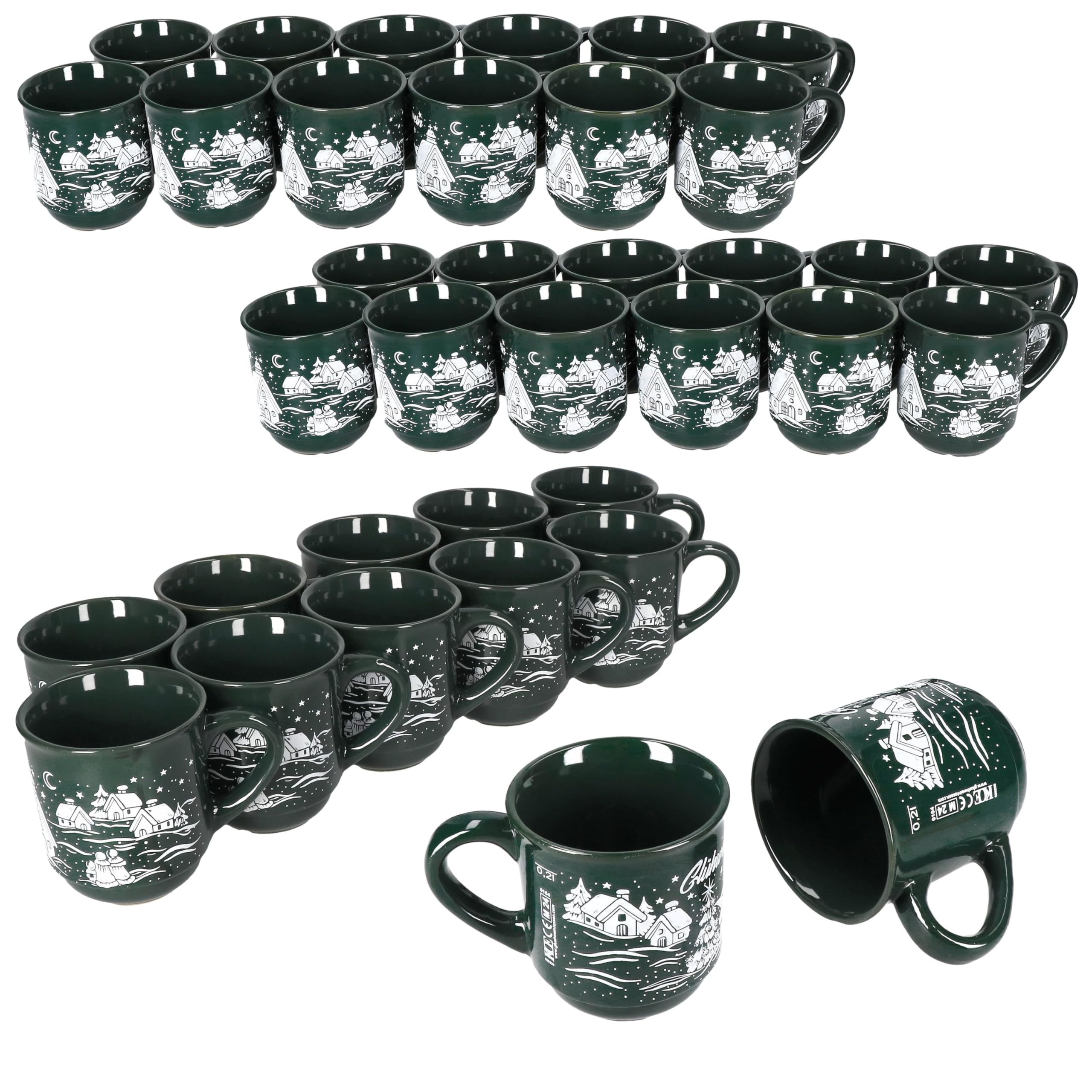 MamboCat 36er Set Glühweinbecher 0,2L grün Weihnachtslandschaft I Klassische Keramik Glühweintassen I geeicht I ideal für den Weihnachtsmarkt