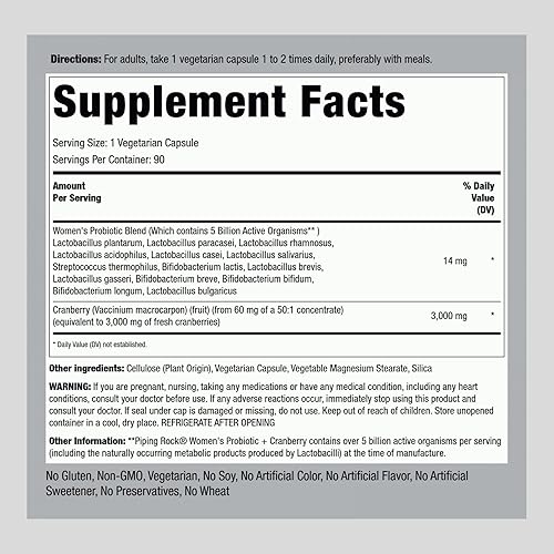 Miniatura 2 de Piping Rock Probiótico con arándano para mujer | 90 cápsulas | 14 cepas probióticas | Suplemento vegetariano, sin OMG, sin gluten