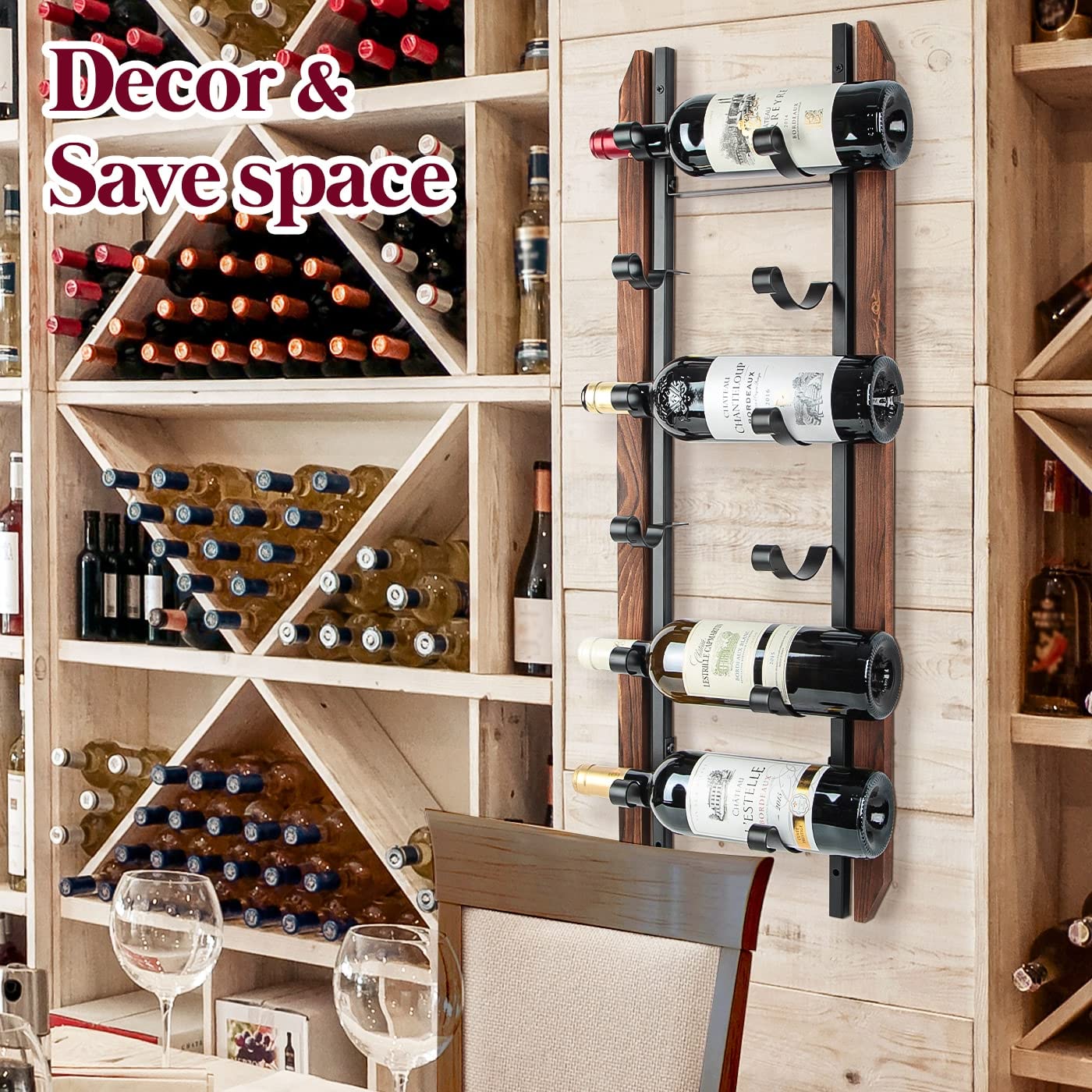 J JACKCUBE DESIGN Wall Mount Wine Rack Organizer for 9 Bottles, Elegant and Simple Rustic Wood Wine Storage Display Holder for Kitchen and Home Décor- MK699A in Kenya | Wall-Mounted Wine