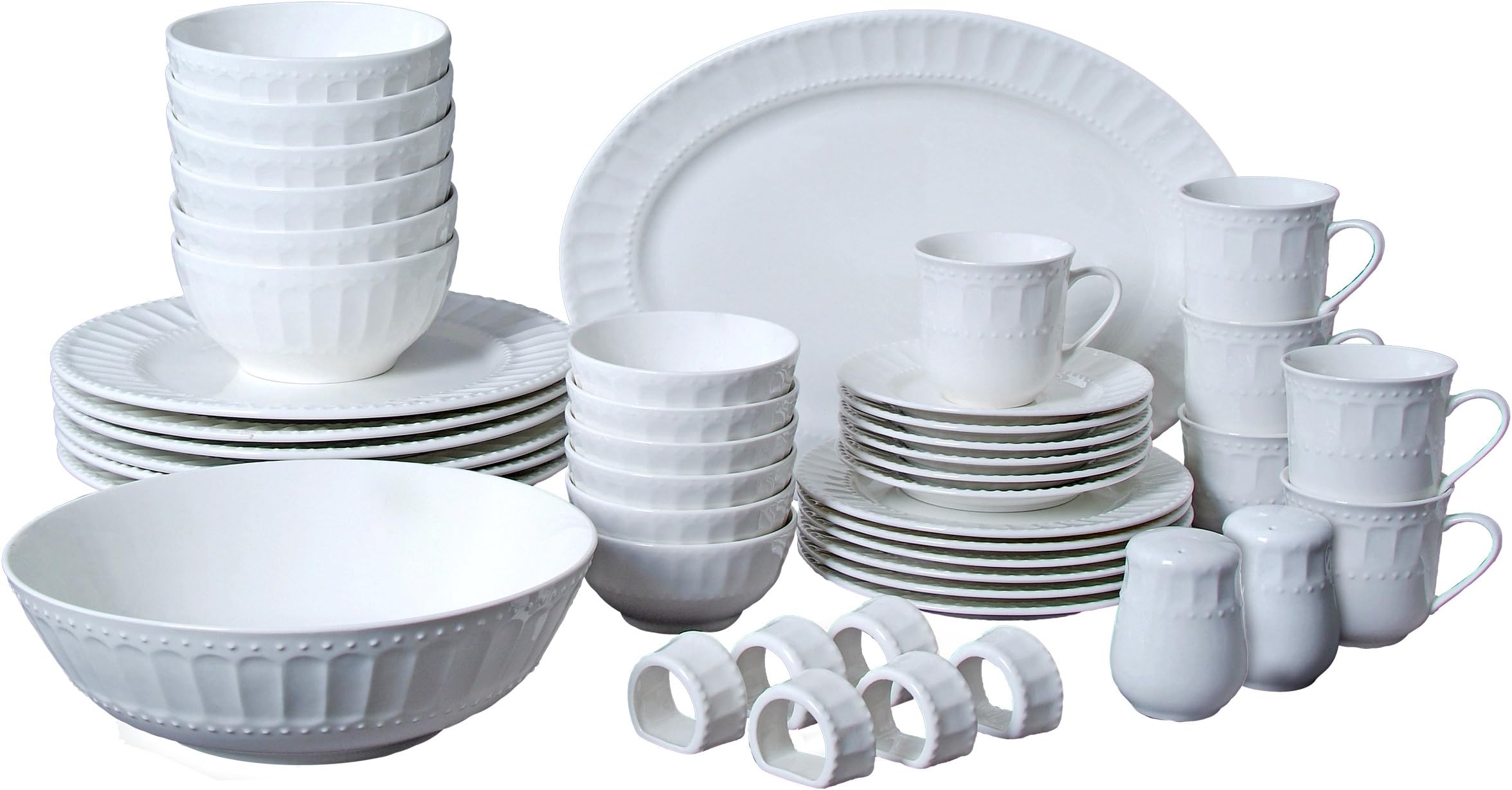 Gibson Everyday 61536.46RM Regalia 46-Piece Dinnerware and Serveware Set, White