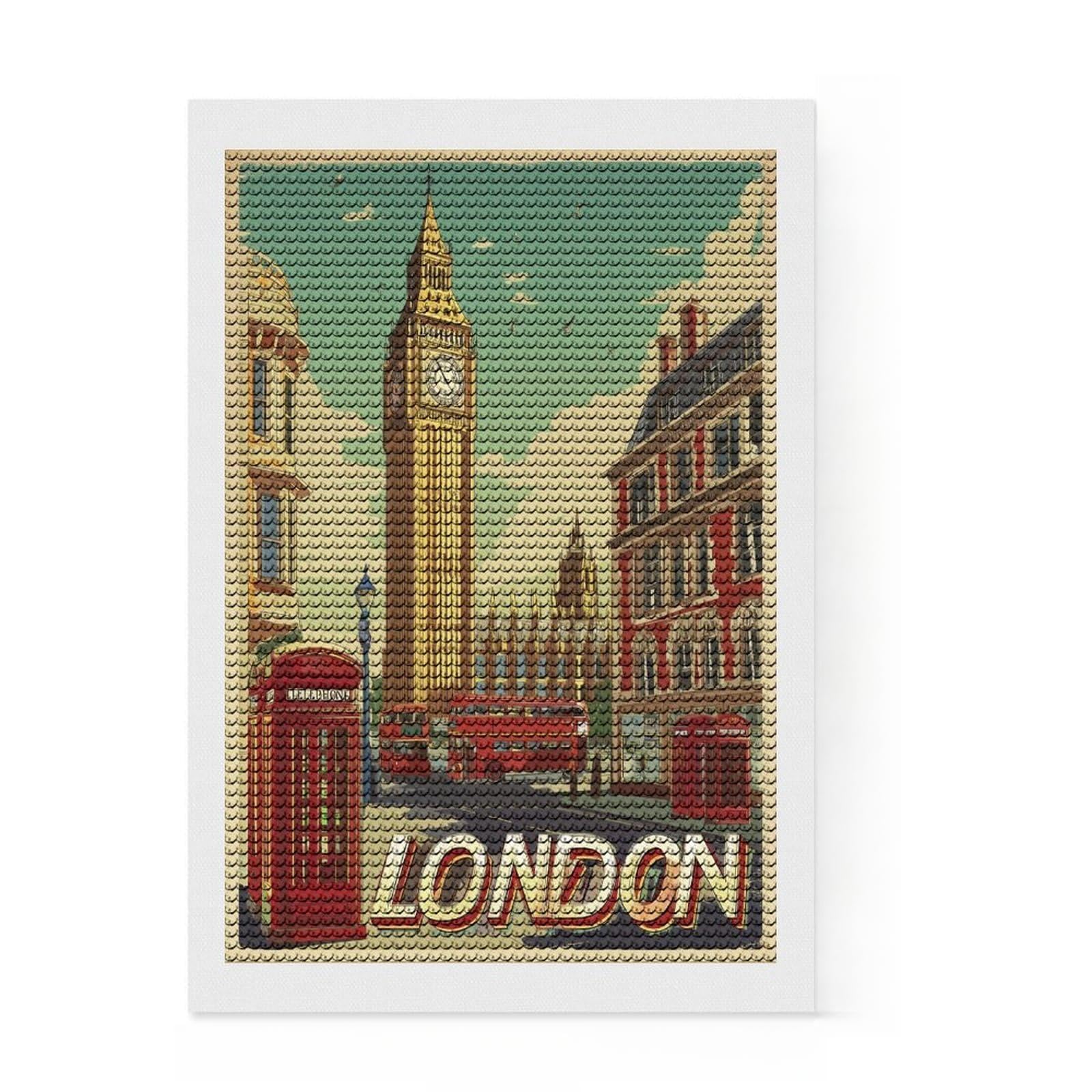 Junmoney Iconic London Scene Diamond Art Canvas 8"x12", Satisfying Creative Project, Sparkling Round Gems, Stress Relief Craft, Office Decor