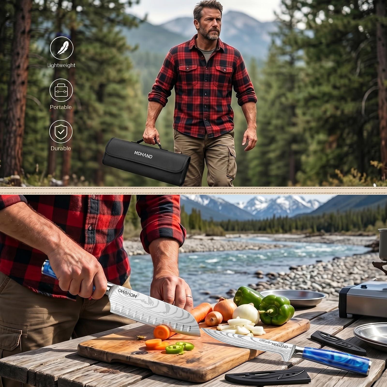 MDHAND Set de Couteaux de Cuisine, 8 pièces couteau cuisine professionnelle avec étui à roulettes, acier inoxydable à haute teneur en carbone extrêmement tranchant Ensemble de couteaux de cuisine