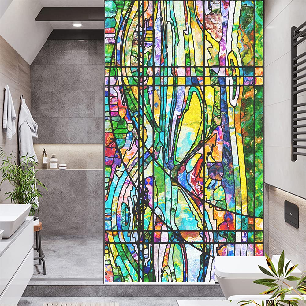 Window Film Privacy Stained Glass Film Sun Blocking Static Cling Coverings Decorative Glass Sticker for Home Bathroom/Heat Control W17.7 x H37.4(45x95cm)