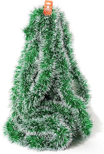 Miniatura 7 de Guirnalda de Navidad de oropel verde nevado de 50 pies, guirnalda de papel de aluminio metálico, decoración de punta de escarcha verde brillante,