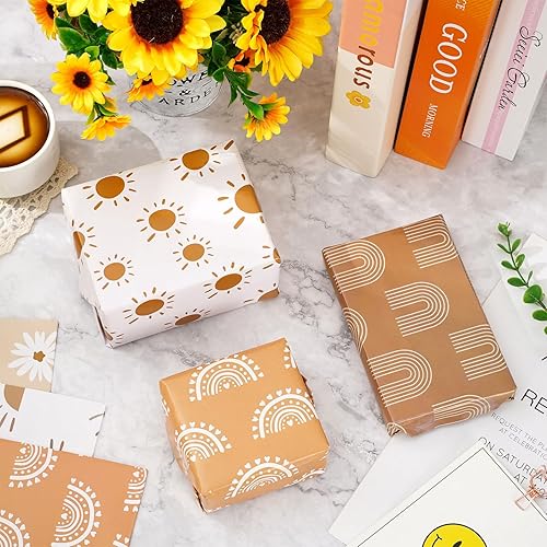 Miniatura 4 de Whaline 12 piezas de papel de regalo bohemio moderno bohemio con margaritas, arco iris, sol, papel de arte a granel, plegado plano para baby shower,