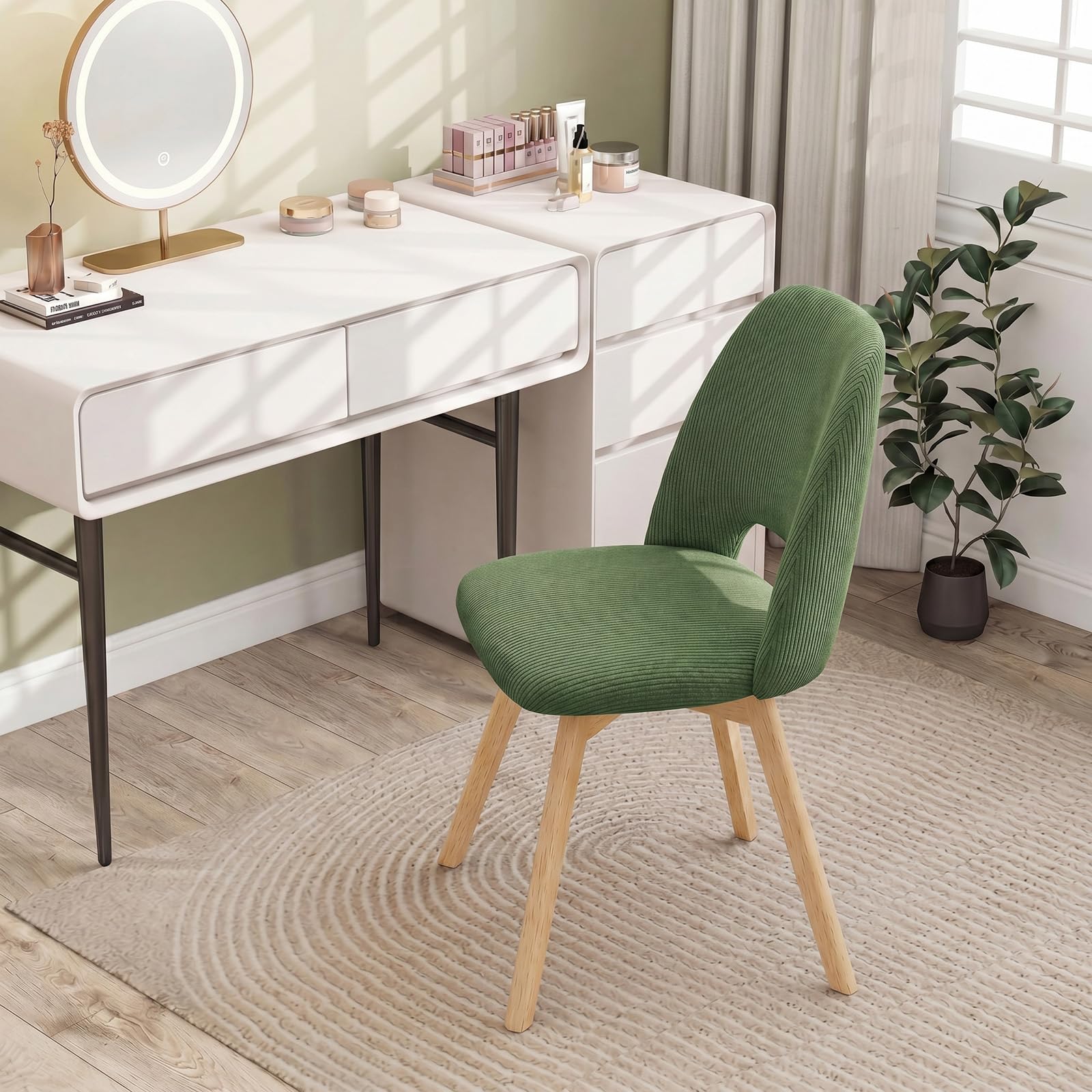 JIJIAN Juego de 2 Sillas de Comedor Giratorias 360° con Patas de Haya | Silla Acolchada Ergonómica, para Salón, Cocina, Dormitorio y Estudio, Verde