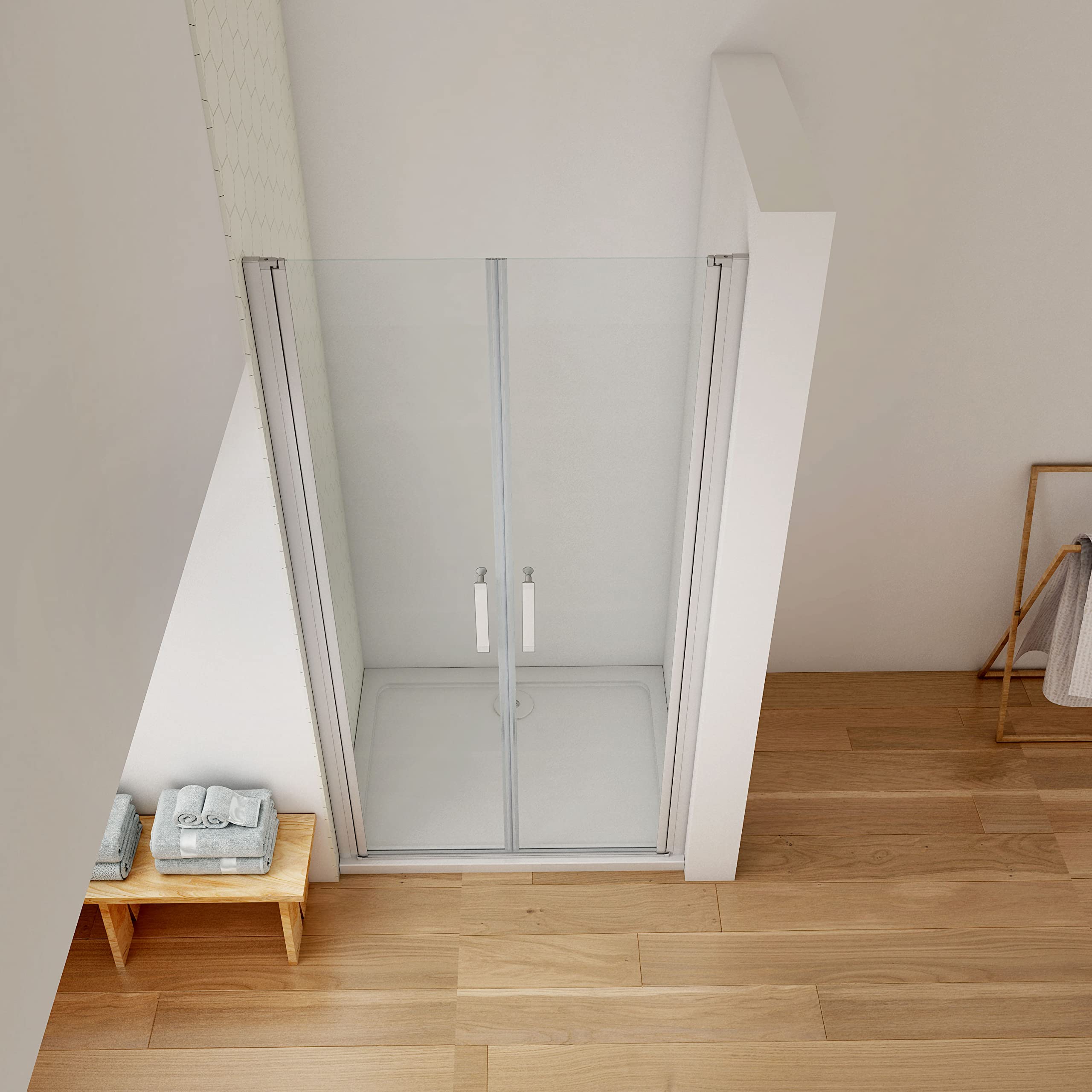 70x185cm Mampara de ducha frontal abatible dos hojas, 5mm cristal templado marco de aluminio gris mate