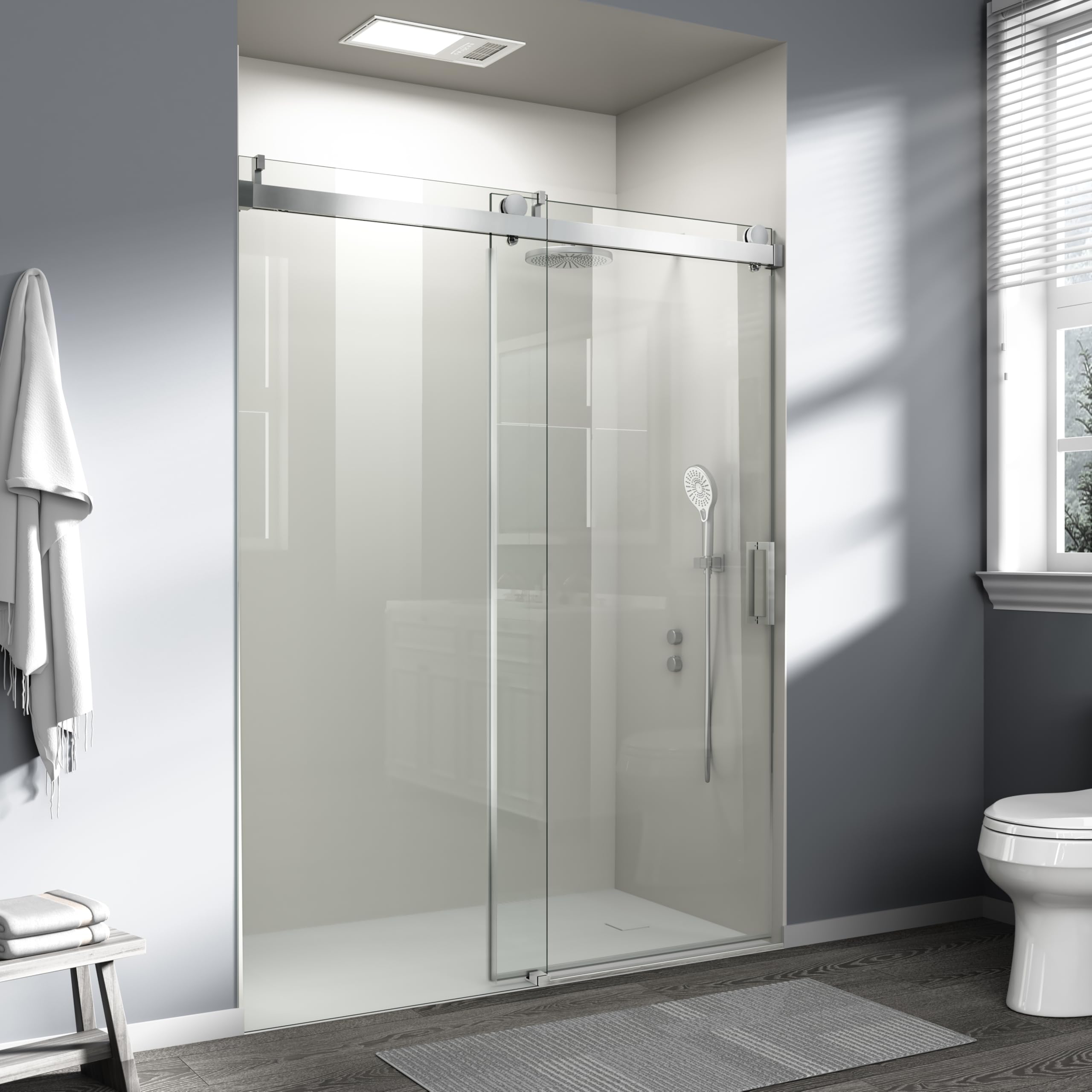 frameless single sliding shower door in 60 in. w x 76 in. h chrome with tempered clear glass
