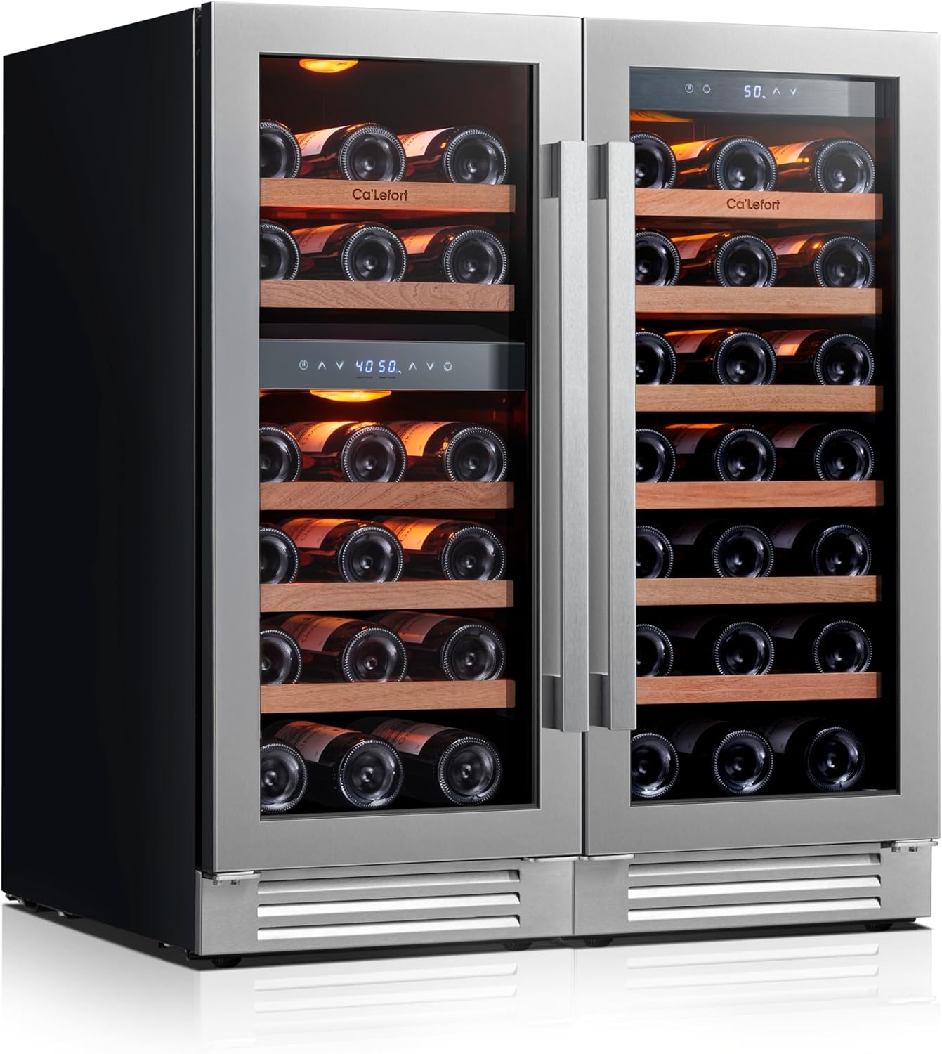 Ca'Lefort 15 Inch Wine Fridge Bundle, 61 Bottles Large Capacity Dual Zone 40-65°F Temp Control, Adjustable Shelves, Glass Door & 3-Color LED, Built-in or Freestanding for Home Bar Kitchen (2 Units)