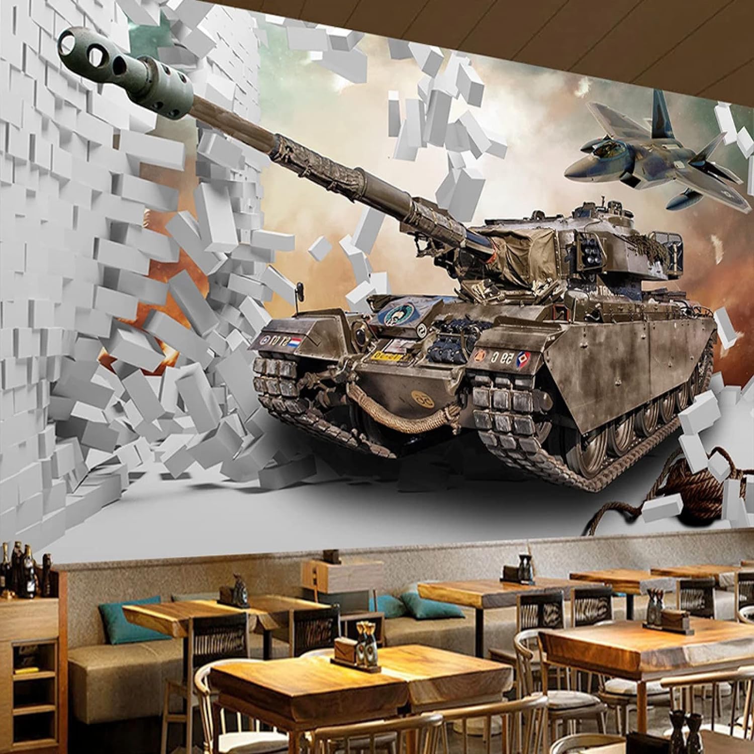 Papier peint mural 3D militaire pour stickers muraux de café et restaurant moderne