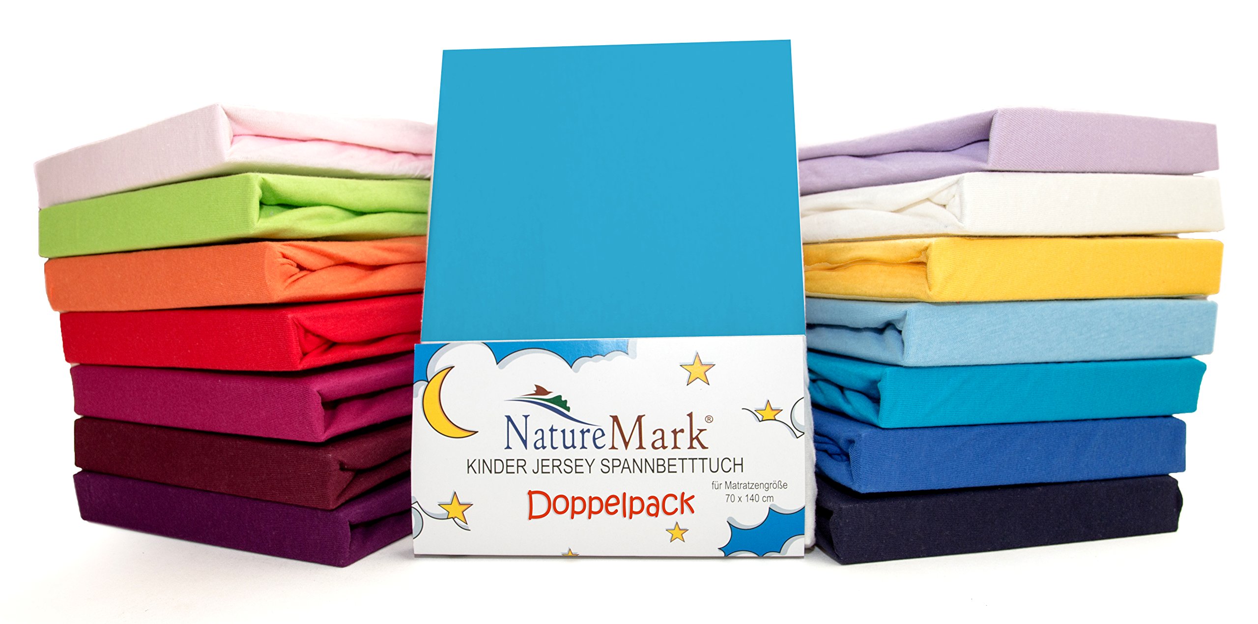 NatureMark Kinder Jersey Spannbettlaken, Spannbetttuch 100% Baumwolle in vielen Größen und Farben MARKENQUALITÄT ÖKOTEX Standard 100