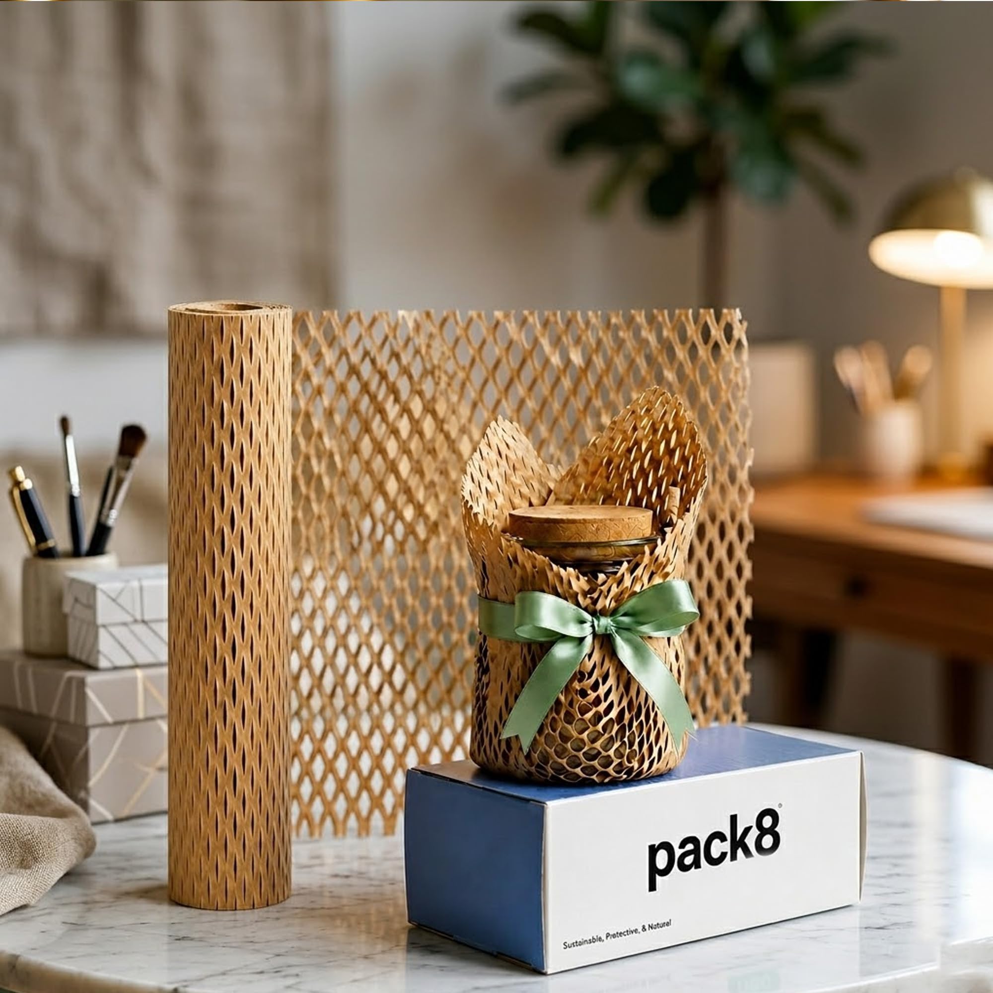 Pack8 Honeycomb Paper Wrap Brown 10m x 38cm (15") – Sustainable Protective Packing Paper, Recyclable Bubble Wrap Alternative for Shipping, Moving & Fragile Items