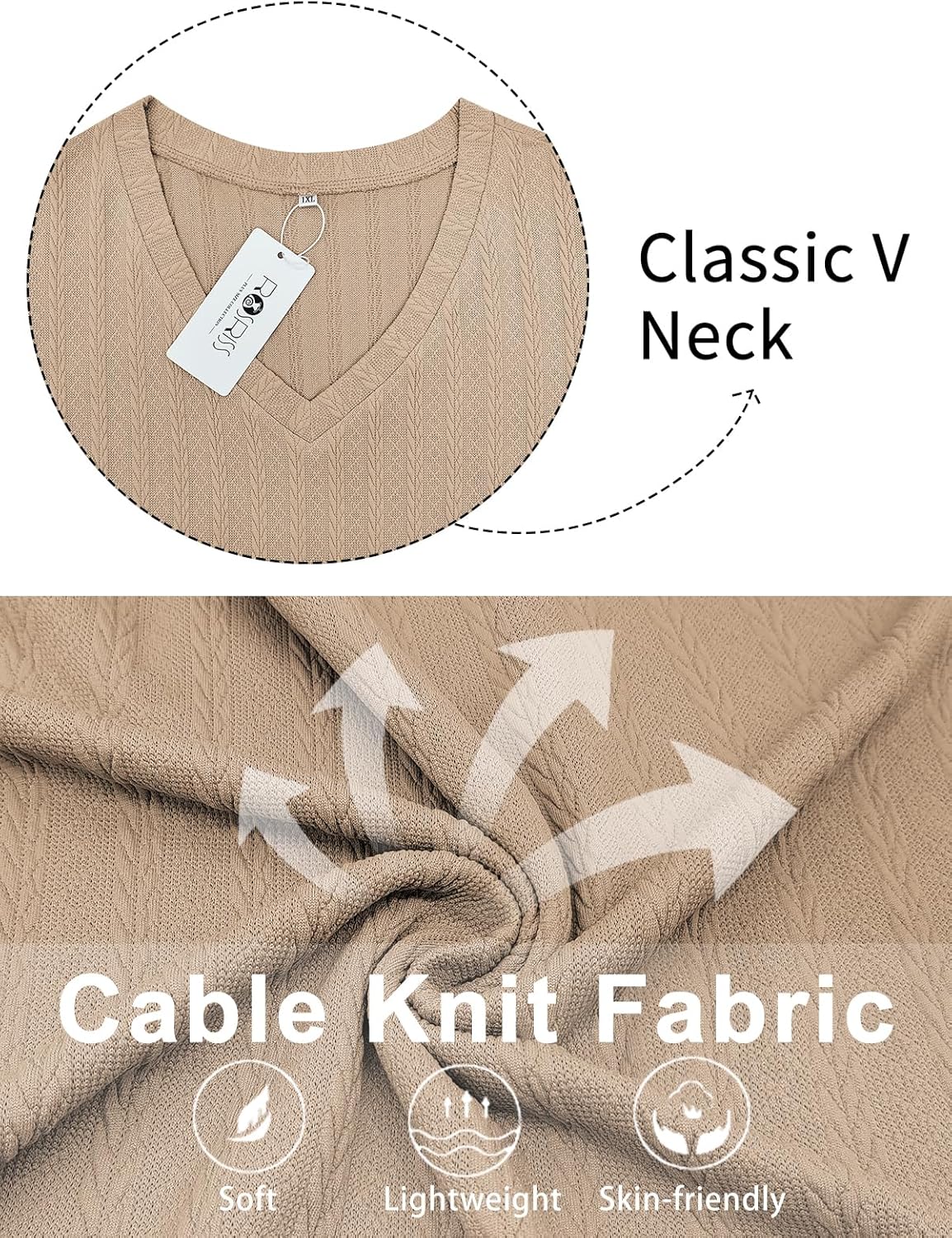 ROSRISS Plus-Size Shirts for Women Trendy Cable Knit V Neck Tops Oversized Long Sleeve Tees Dressy Pullover Tunics XL-5XL - Image 3