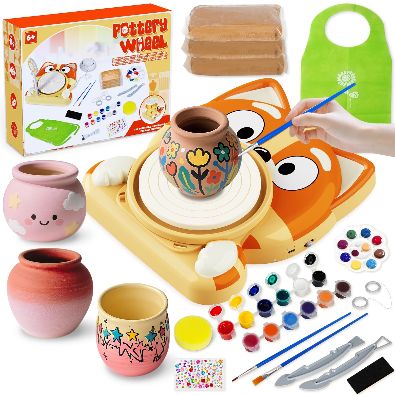 Insnug Pottery Wheel for Kids - Pottery Arts and Crafts for Kids Ages 8-12 with 3 Pack Painting Kit Air Dry Clay Art Supplies Toys for Girls Boy Christmas Birthday Gift for 6+ Gifts