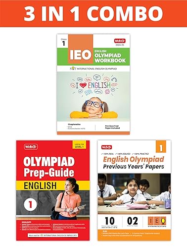 MTG International English Olympiad (IEO) Workbook, Prep-Guide &amp; Previous Years Papers (PYQs) with Mock Test Paper Class 1 - SOF Olympiad Books For 2024-25 Exam (Set of 3 Books)