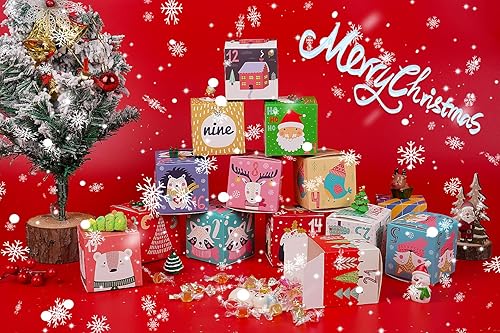 Miniatura 10 de 24 cajas de calendario de Adviento de Navidad, cajas de regalo de cuenta regresiva de Adviento de 24 días, cajas de números de cartón de Navidad