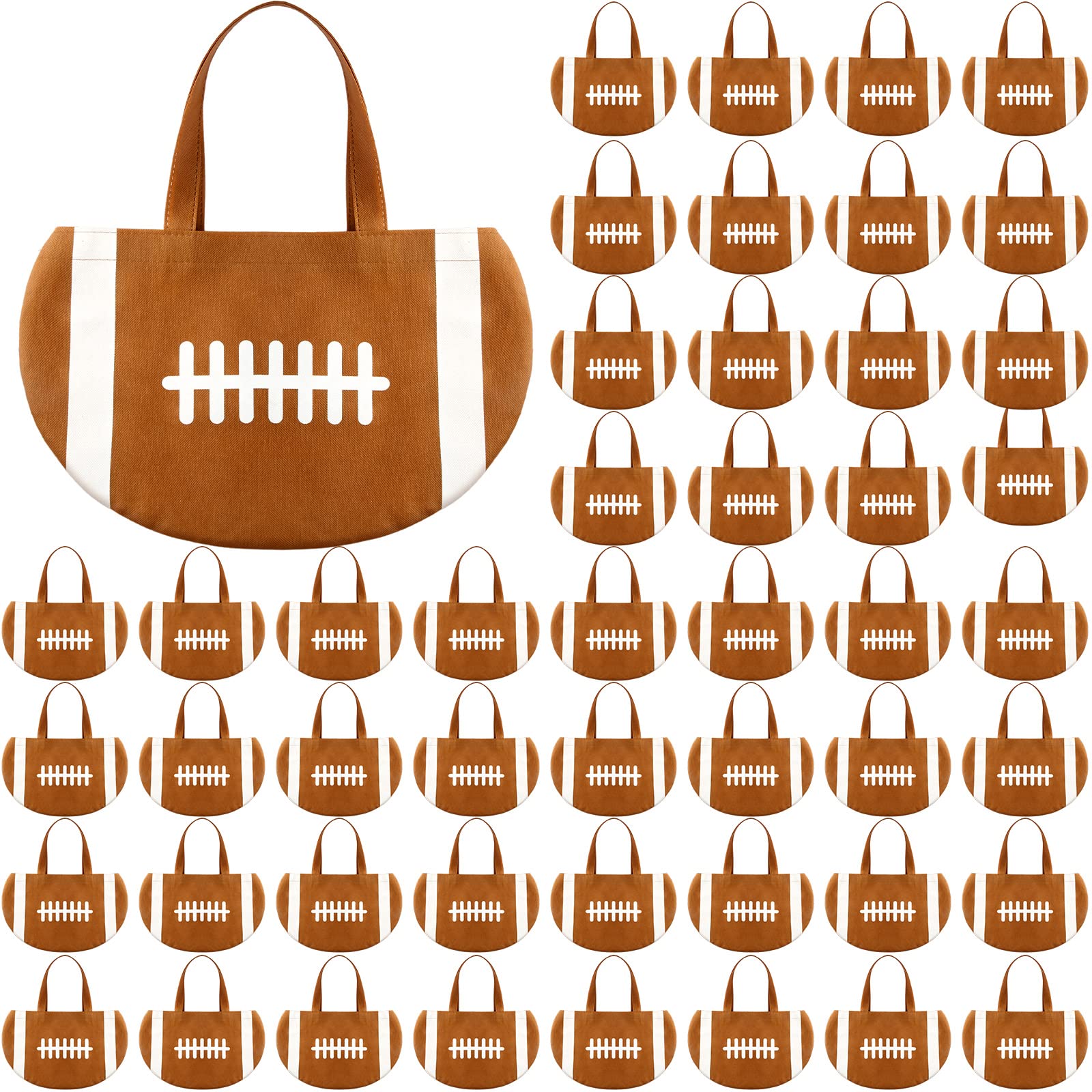 Photo 1 of 48 Pcs Football Party Favor Bags Football Themed Birthday Candy Goodie Bag Treat Bag with Handles Non Woven Sport Party Gift Bags Football Birthday Party Supplies Decorations for Kids