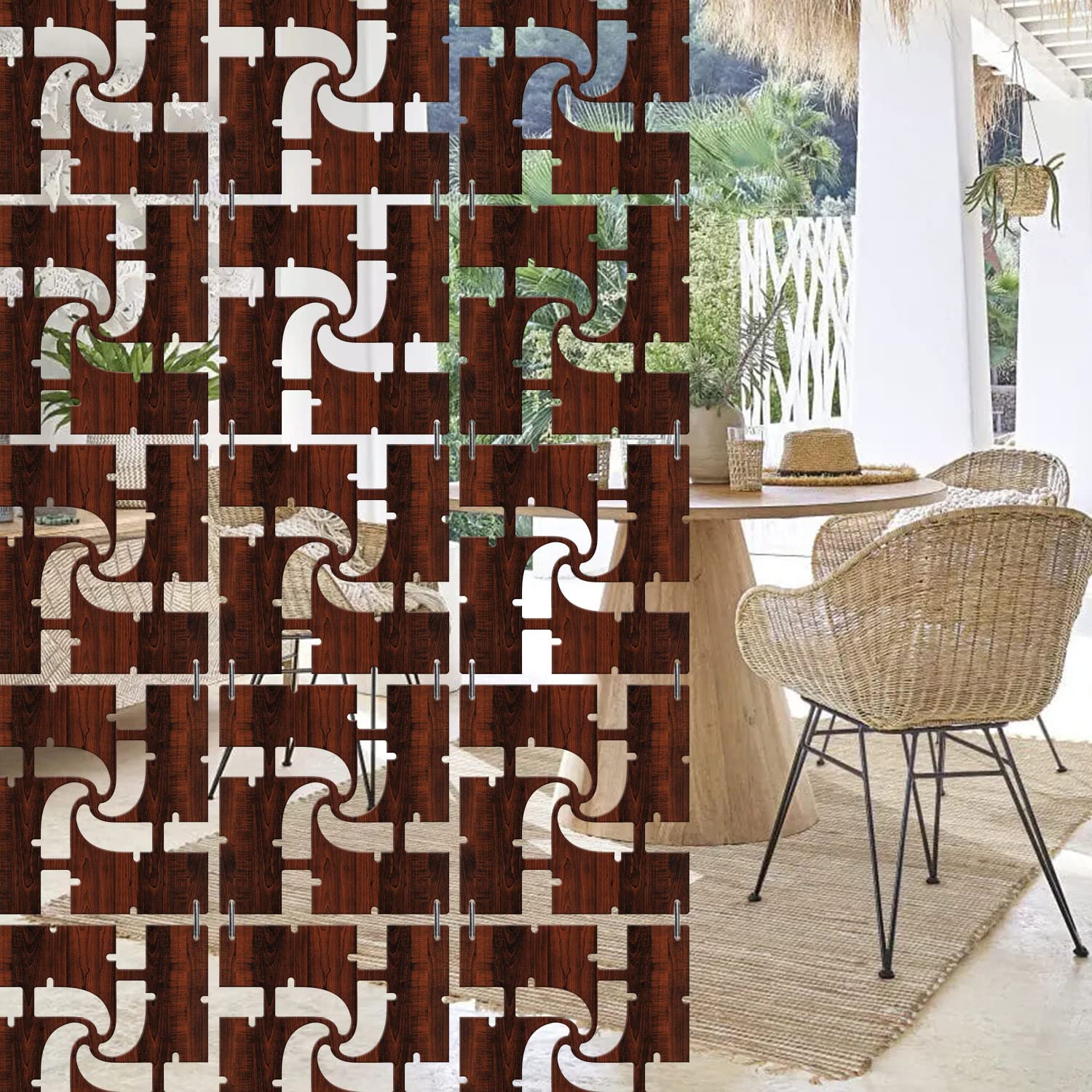 OLIVE TREE Room Partitions Hanging Room DIY Divider Panel Modern Hanging Screen Partition for Decorating Bedding, Dining, Study and Sitting Living -Room, Hotel - Walnut-7002