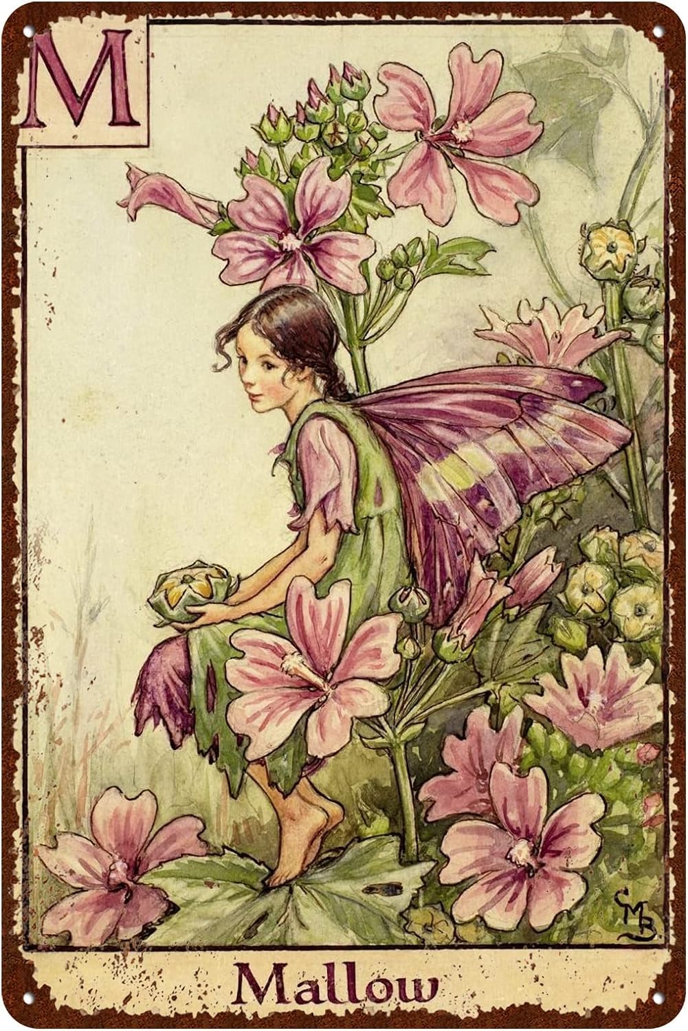 Ahee Tin Sign 086 Flower Fairy Signs Vintage Garden Tin Signs Mallow - Letter Wall Decor Metal Signs - Retro Fairy Garden Decor Size 12