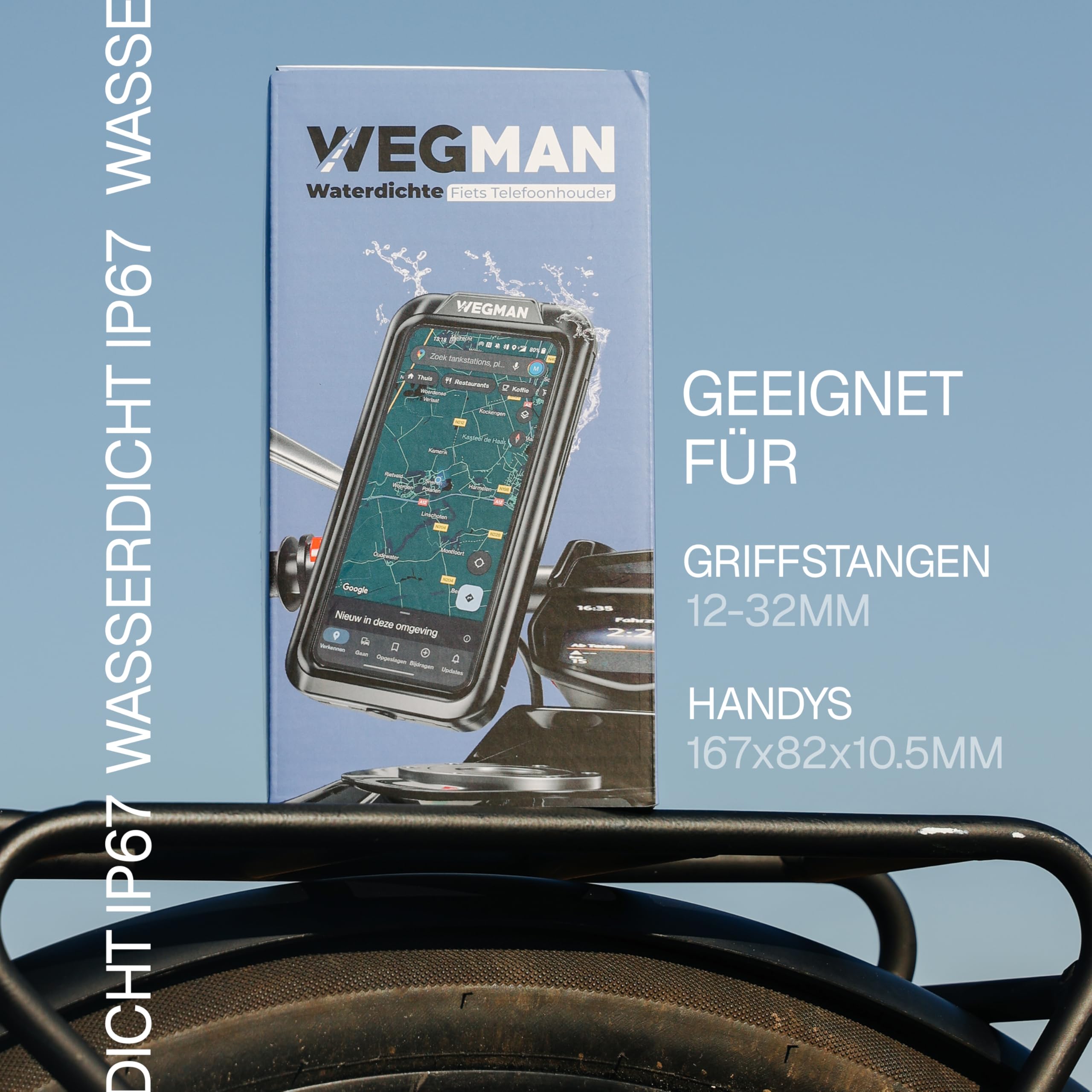 Wegman Handyhalterung Fahrrad Motorrad (Wasserdicht IP67) 360° Dreh & Kippbar, Touchscreen Bedienbar, Vibrationsdämpfend, Fahrradlenker, Smartphone Halterung für E-Bike, Rennrad, Roller & E-Scooter